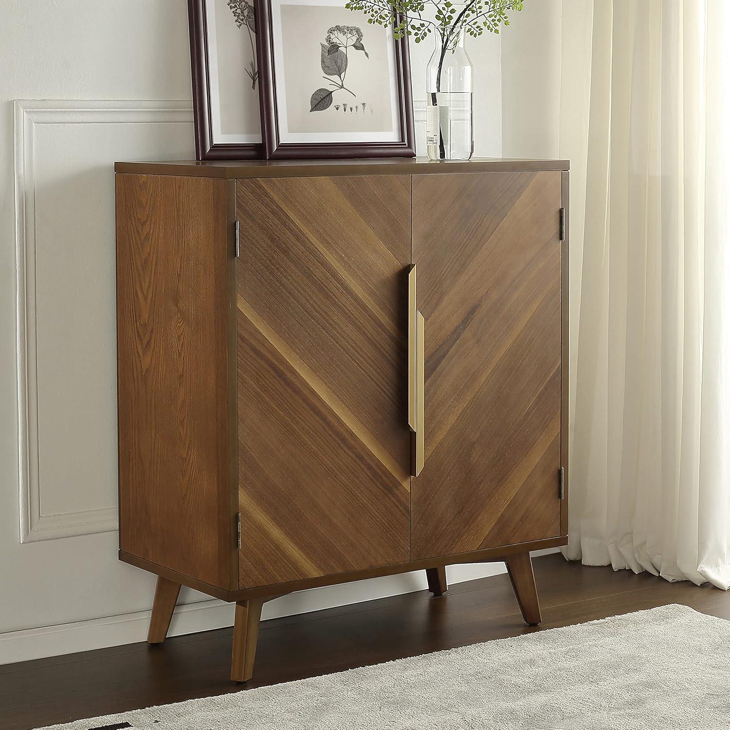 Art Leon 2-Door Console Cabinet Rustic Kitchen Table Wood Frame Sideboard, Brown