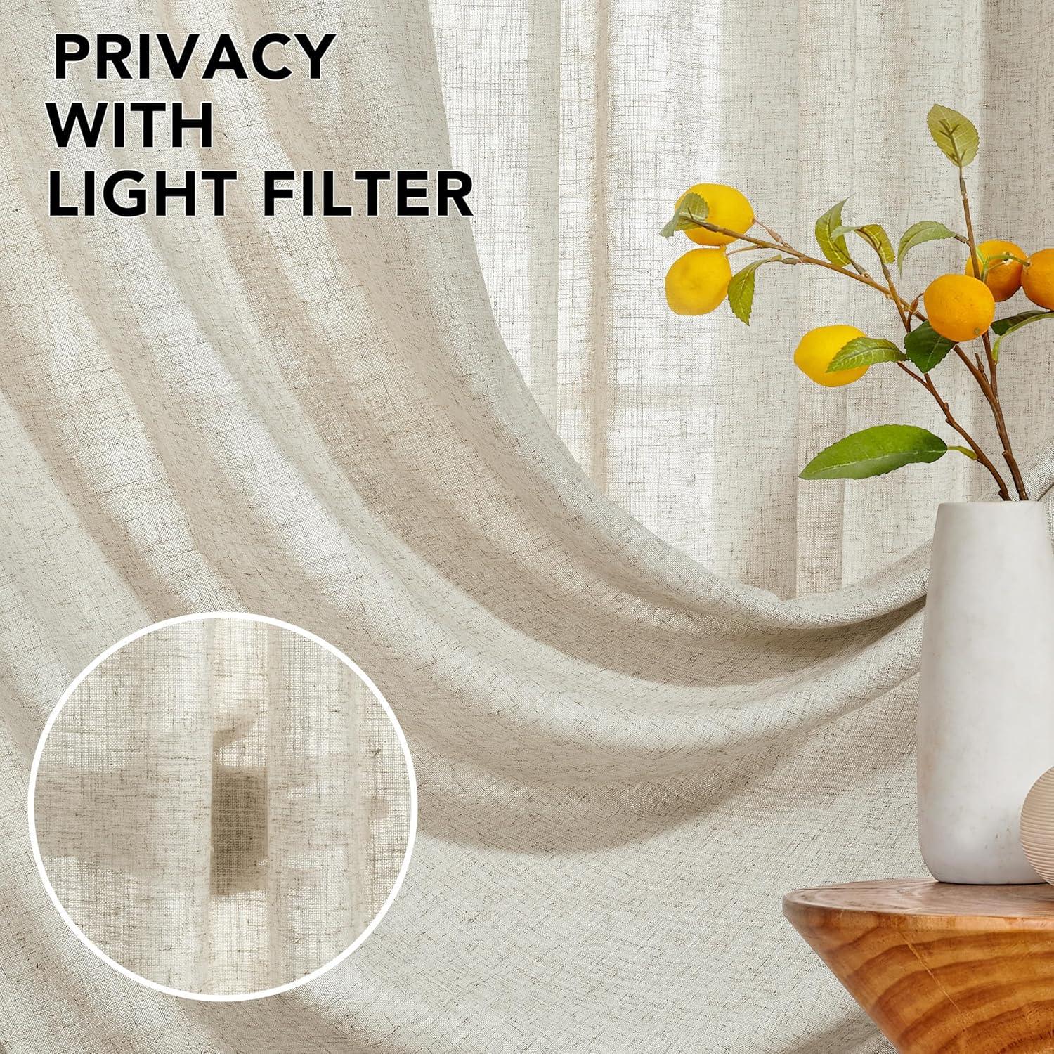 Deconovo Semi-Sheer Linen Curtains – Light Filtering & Privacy Enhancing – Modern Textured Drapes with Back Tab & Rod Pocket – 2 Panels for Living Room, Bedroom & Patio, Blue, 40Wx95L