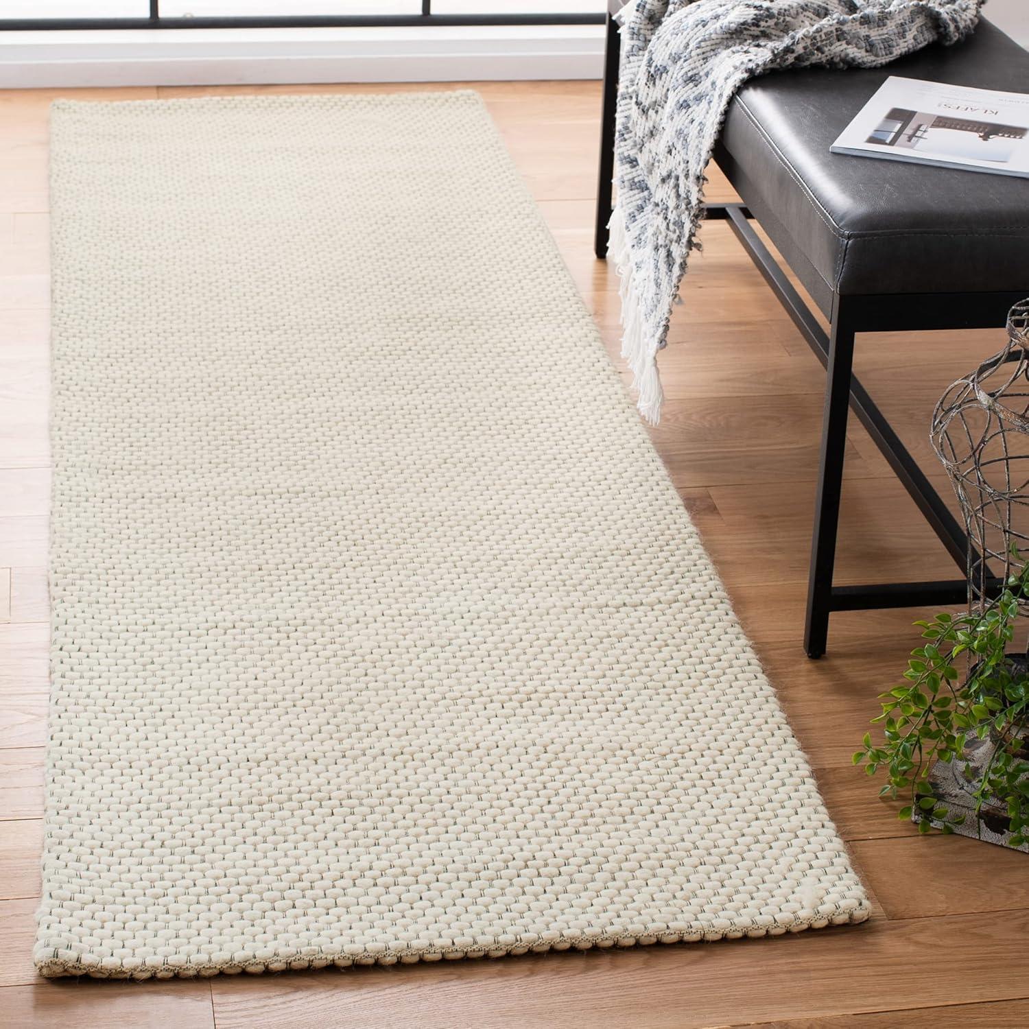 Ivory Coastline 27'' Handwoven Wool and Synthetic Braided Runner Rug