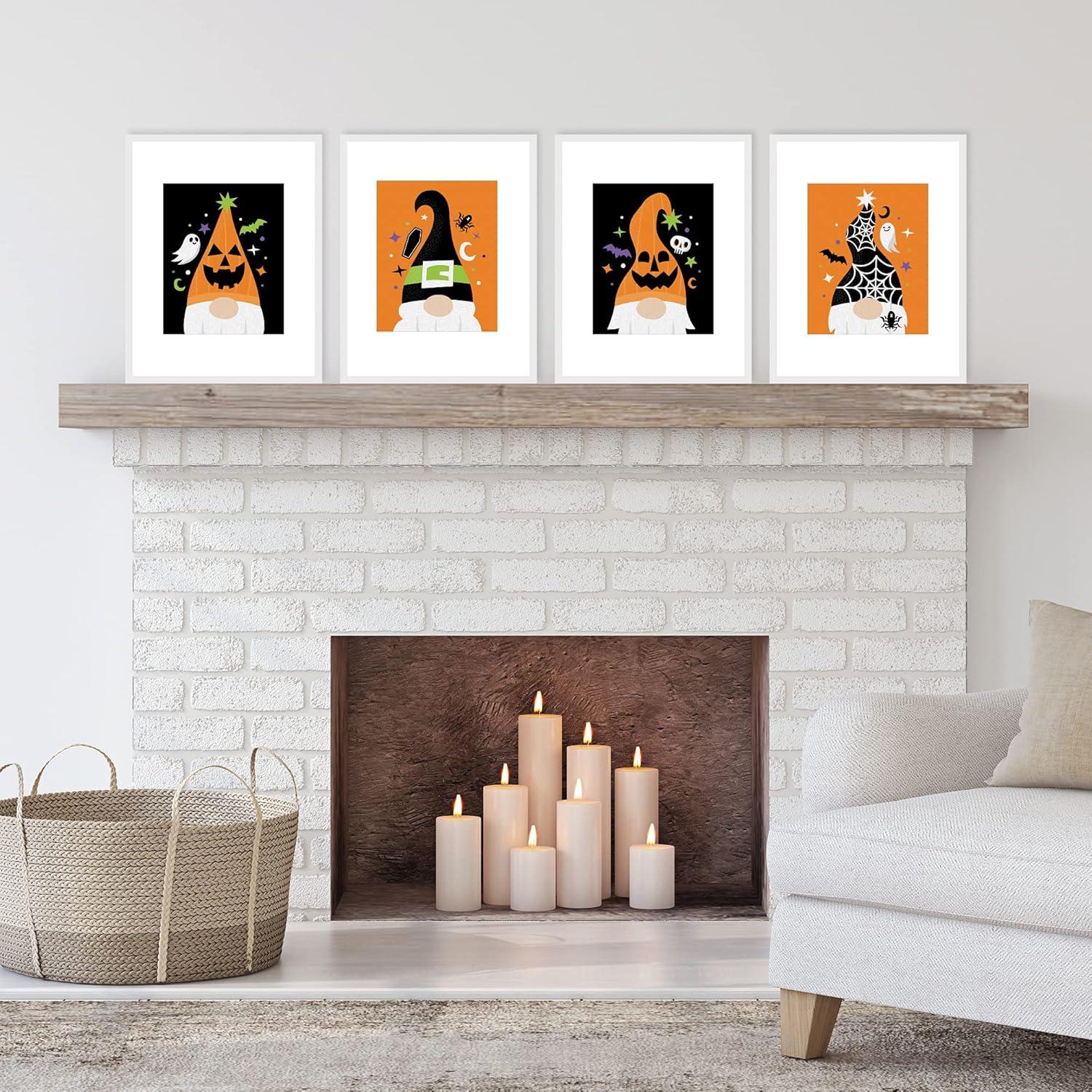 Big Dot of Happiness Halloween Gnomes - Unframed Spooky Fall Linen Paper Wall Art - Set of 4 - Artisms - 8 x 10 inches