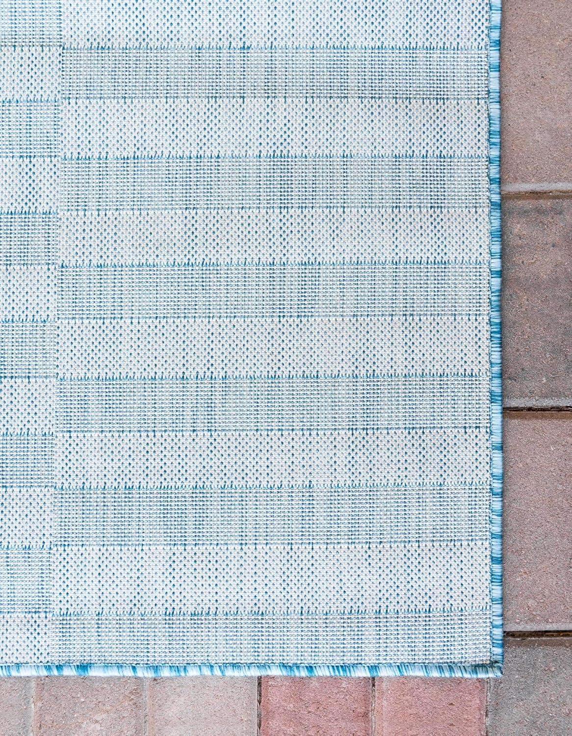 Unique Loom 4' 1 x 6' 1 Rectangle Indoor/Outdoor Striped Light Aqua Area Rug
