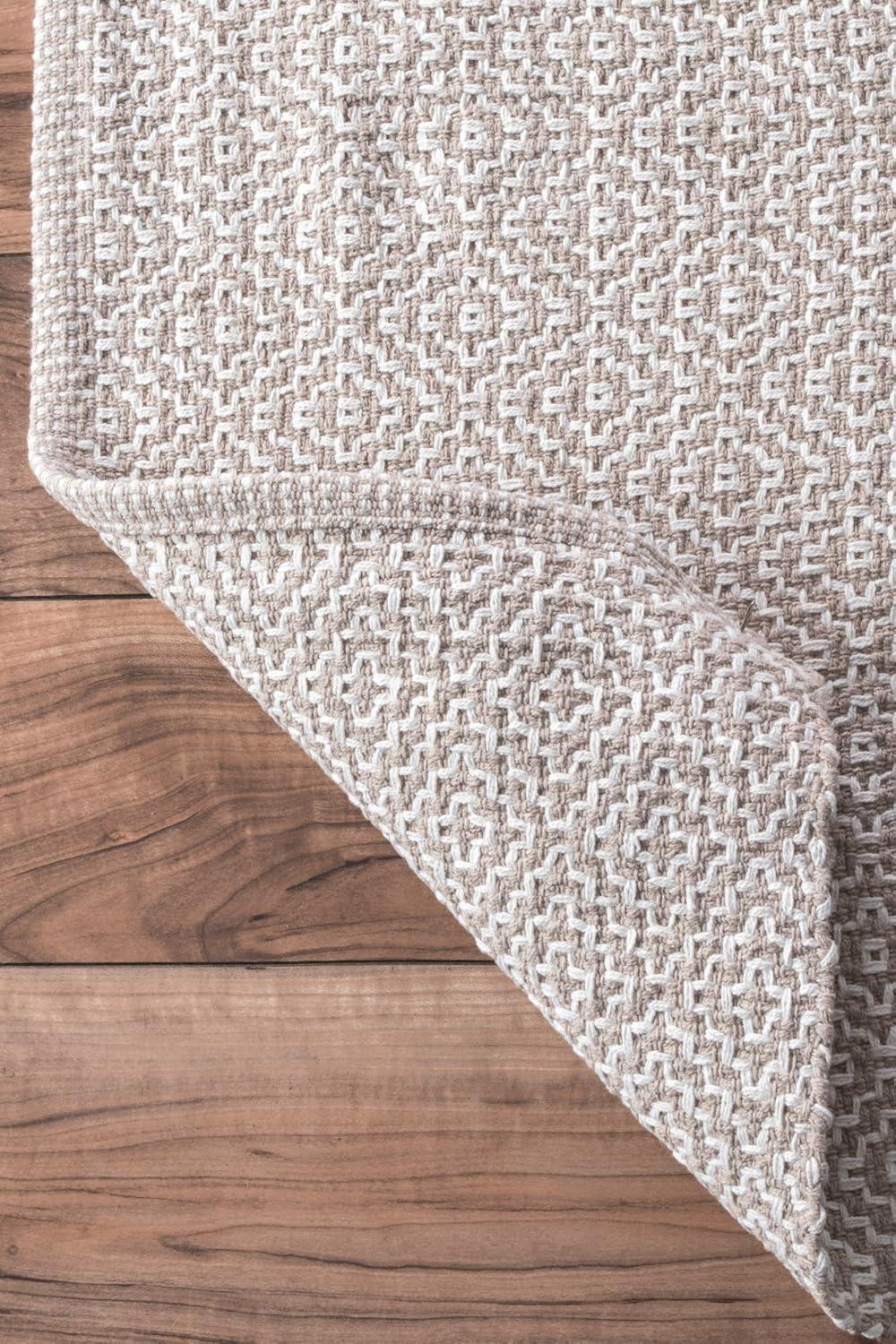 6'x9' Cotton Hand Loomed Lorretta Area Rug Taupe - nuLOOM: Modern Flat Pile Rectangle, Indoor Use, Canvas Backing