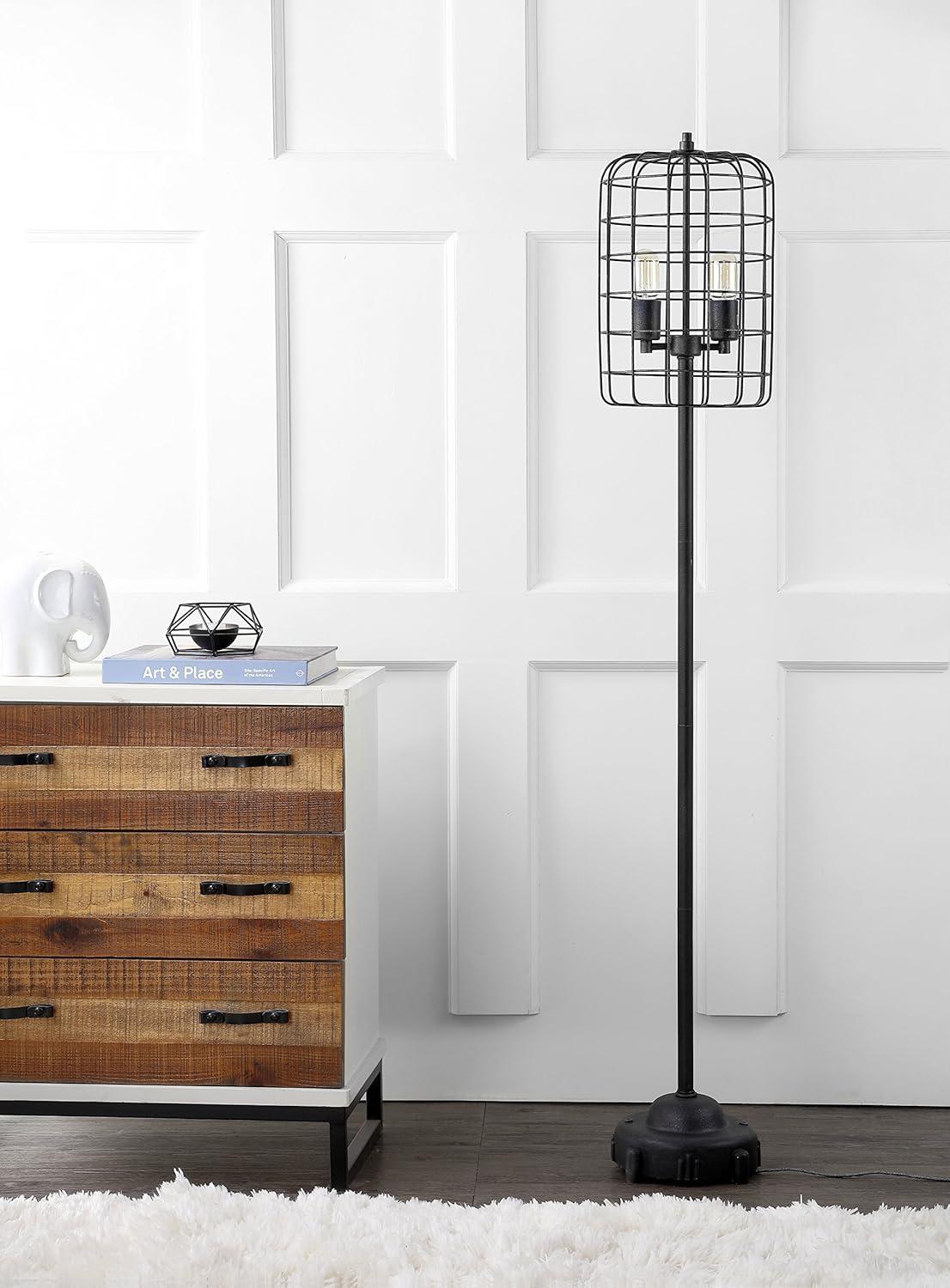 Odette 65" Black/Silver Industrial Metal Floor Lamp with Edison Bulb