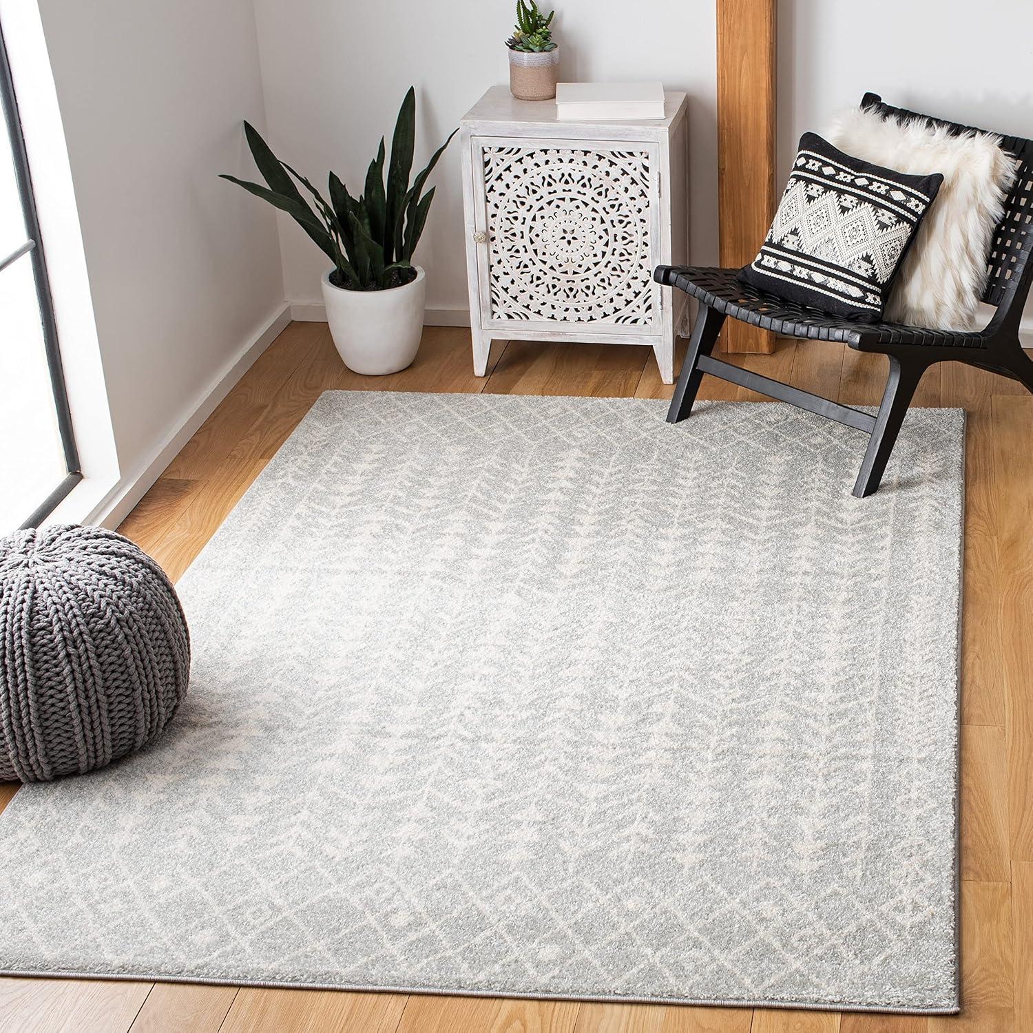 SAFAVIEH Tulum Goddard Moroccan Geometric Area Rug, 9' x 12', Light Grey/Ivory