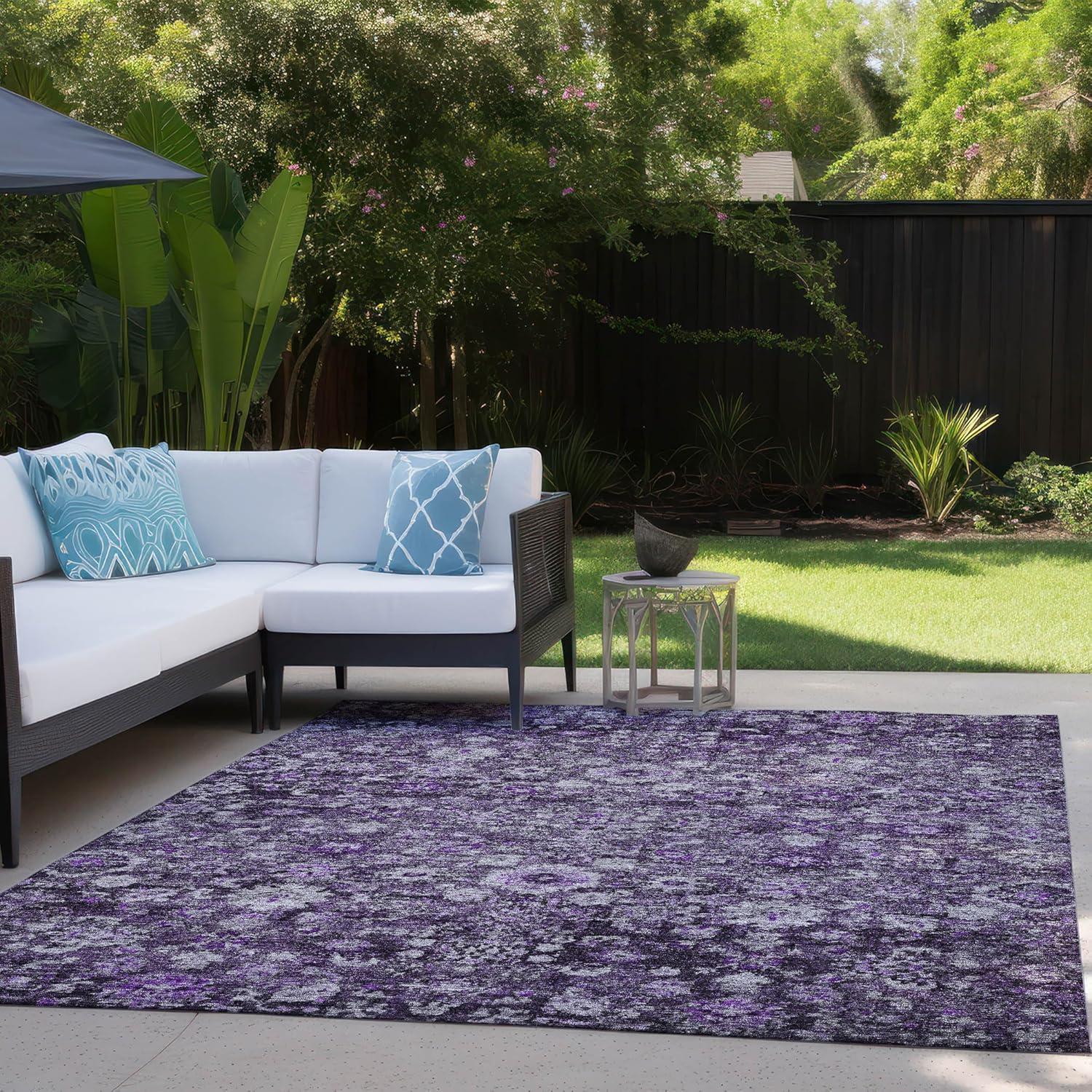 Purple Rectangular Machine-Washable Synthetic Area Rug