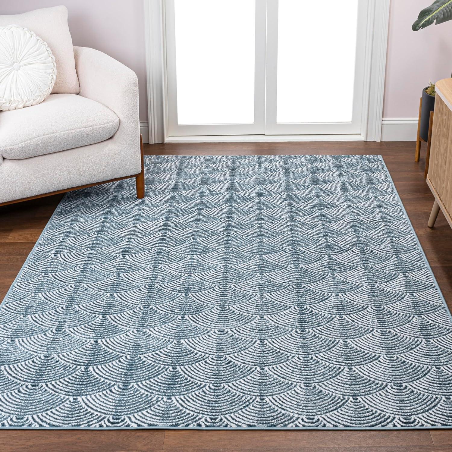 JONATHAN Y Porter Geometric Art Deco Fan Pattern High-Low Navy/Cream 3 ft. x 5 ft. Area Rug