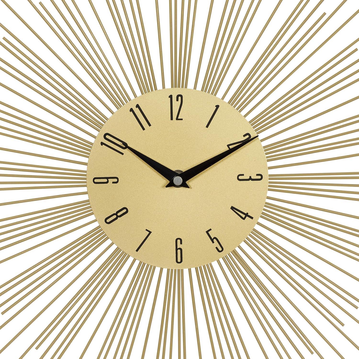 19" Gold Starburst Metal Wall Clock with Black Accents