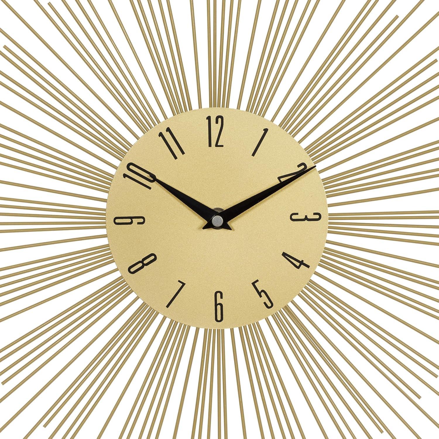 DecMode 19" Gold Metal Starburst Wall Clock with Black Accents