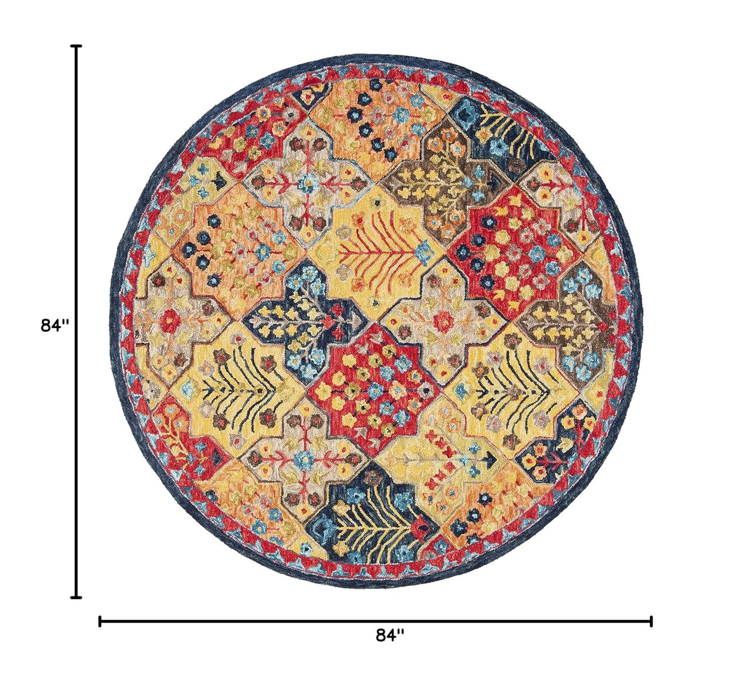 Aspen APN514 Hand Tufted Area Rug - Blue/Orange - 7' X 7' Round - Safavieh.