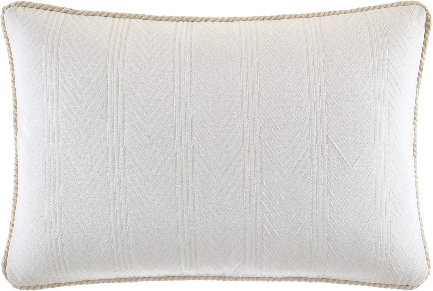 Beige Chevron Cotton Rectangular Throw Pillow with Trim