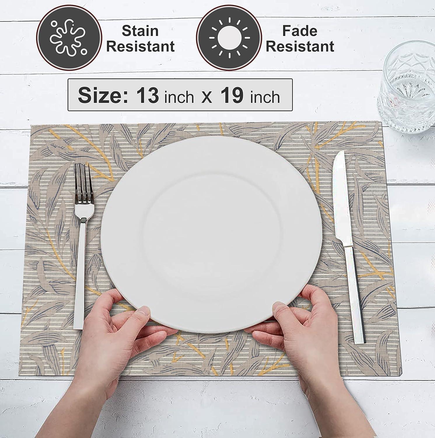 Ruvanti Placemats 100% Cotton 13x19 inch, Dining Table Placemats Set of 6, Modern Place Mats for Dining Table Décor, Kitchen & Table Linens, Coffee Mat for Christmas Dinners – Leafy