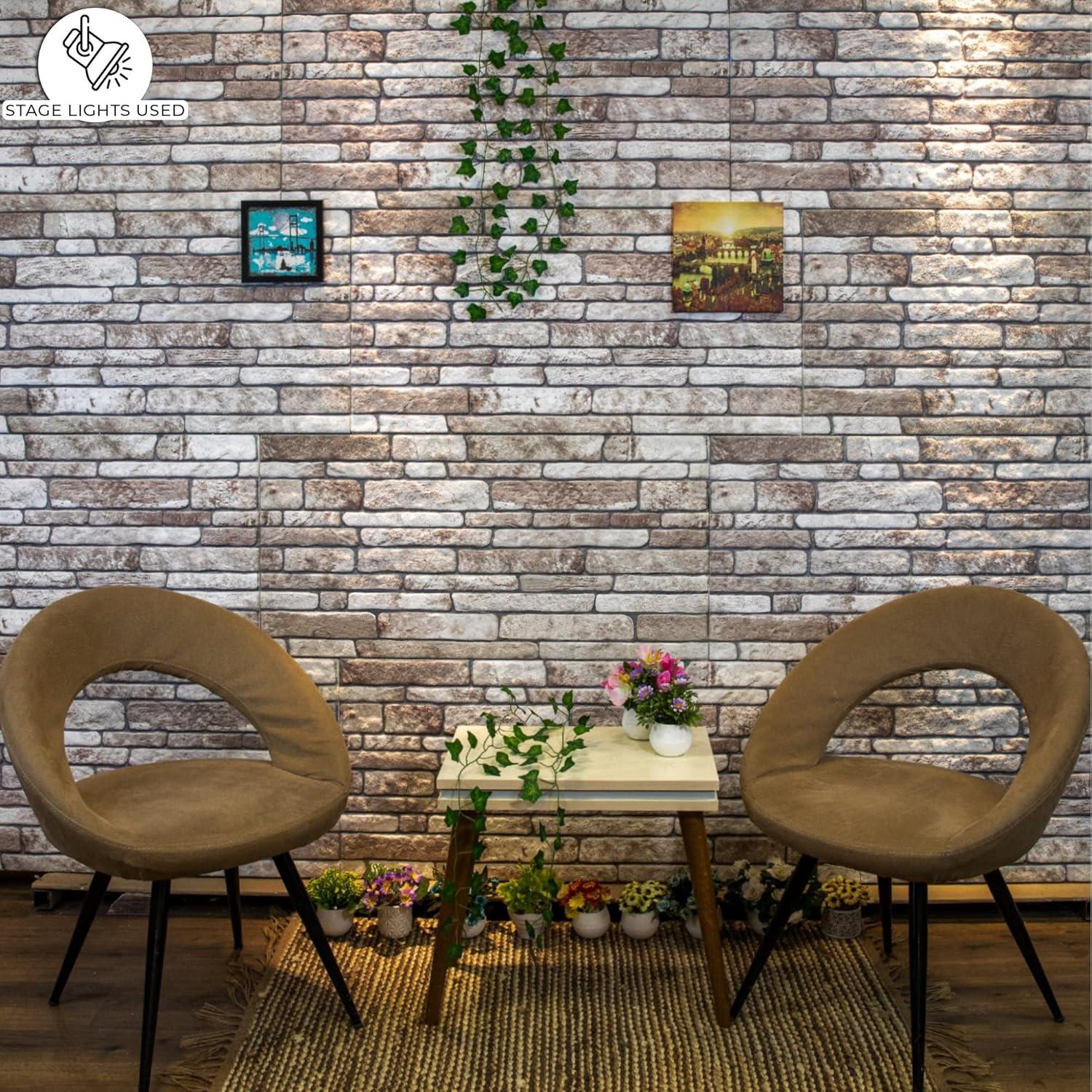 Dundee Deco 3D Wall Panels Brick Effect - Cladding Light Brown Grey Stone Look Wall Paneling, Styrofoam, SAMPLE, Size 10 x 10 in.