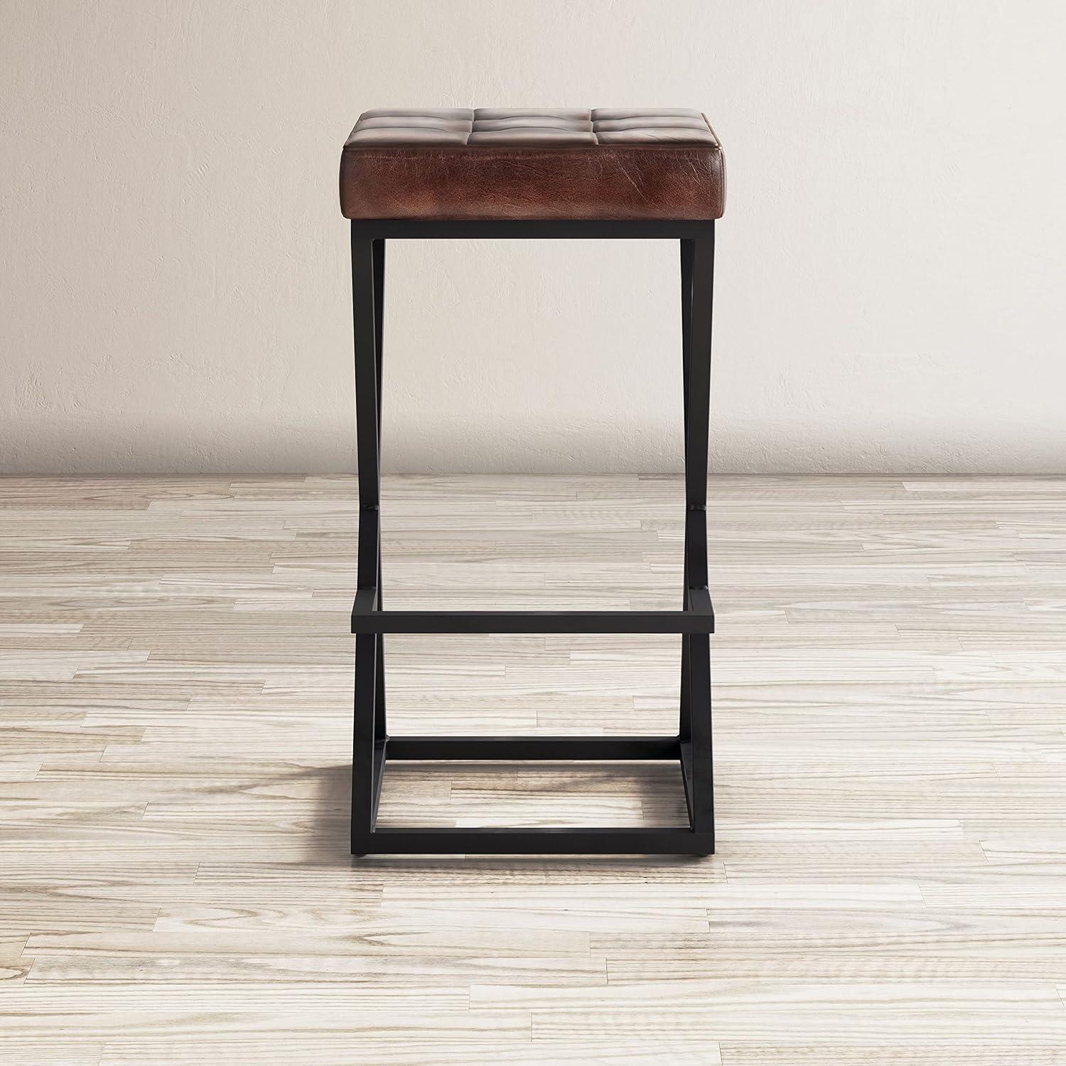 Jofran Brooks Distressed Modern Leather Backless Stool