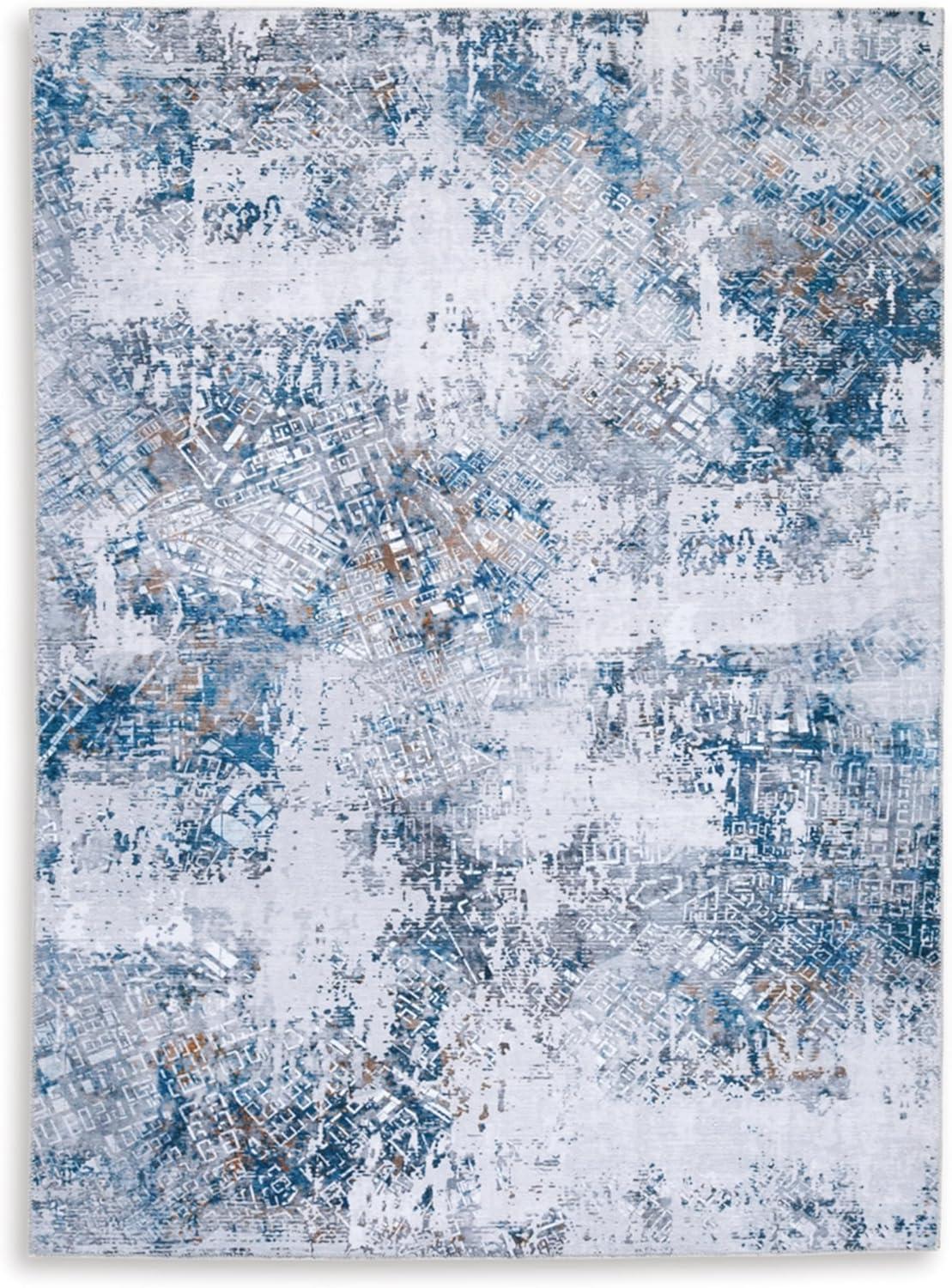 Blue and Gray Abstract 8' x 10' Washable Cotton Rug