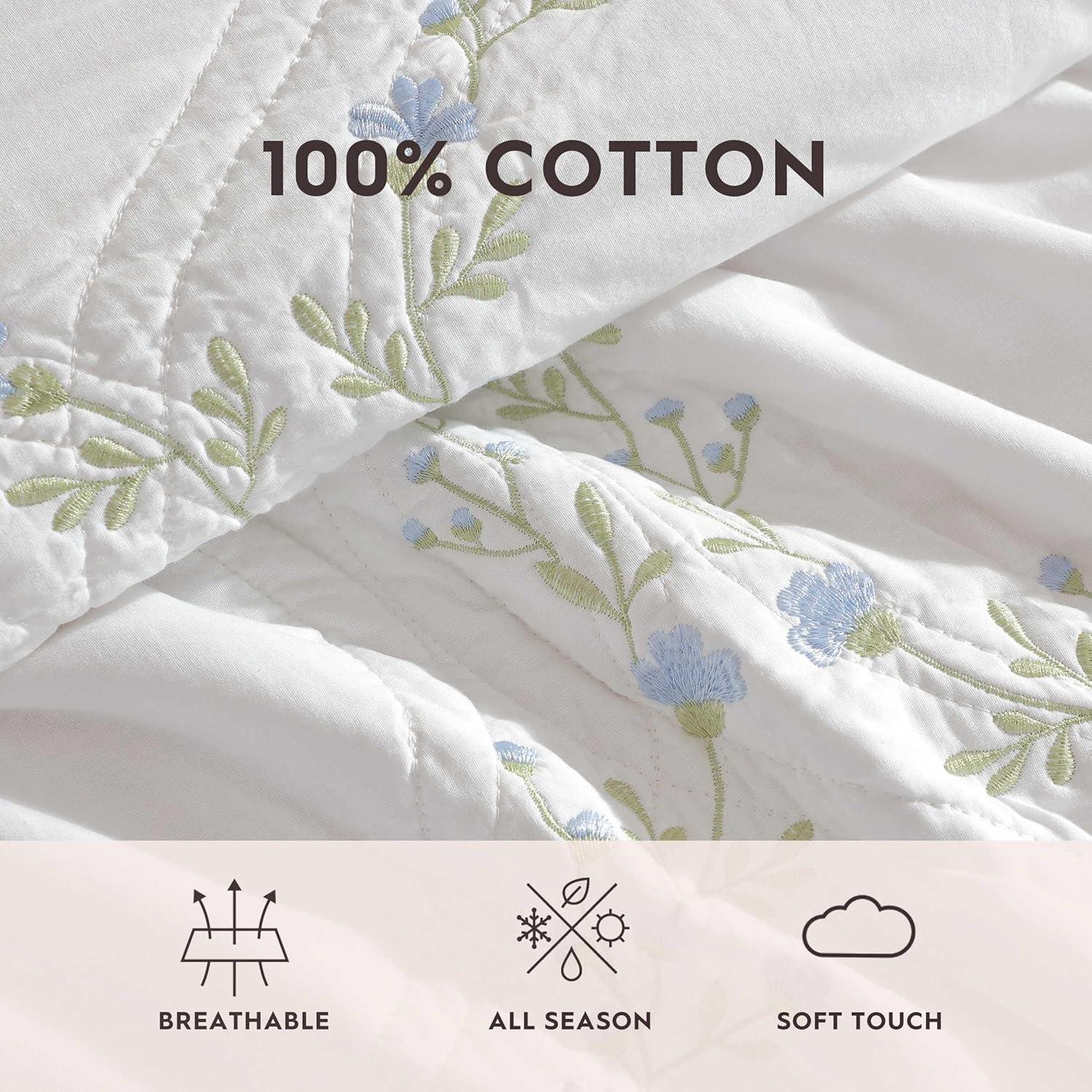 Laura Ashley Laura Ashley Floral Embroidery Cotton Reversible Quilt Set