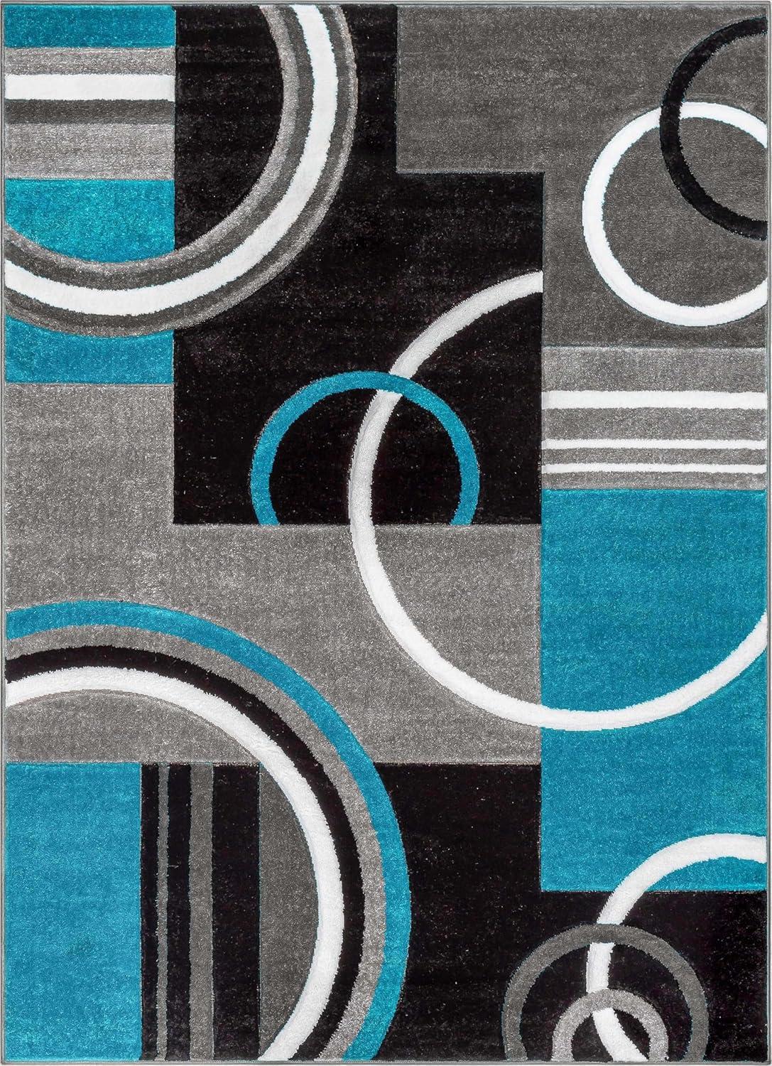 Well Woven Ruby Galaxy Waves Modern Geometric Blue Grey 6'7" x 9'3" Area Rug