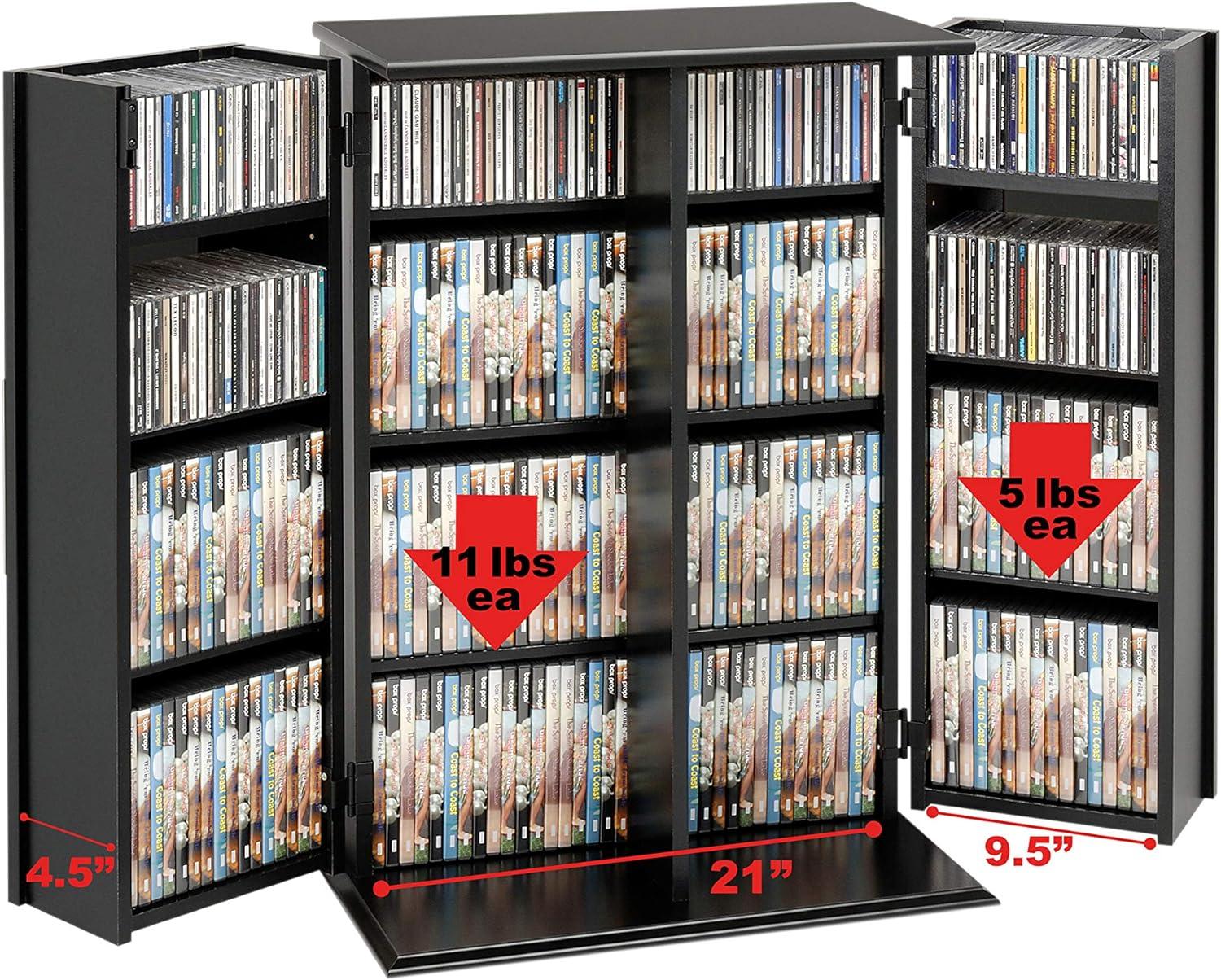 Adjustable Black Locking Media Storage Cabinet with Nickel Handles