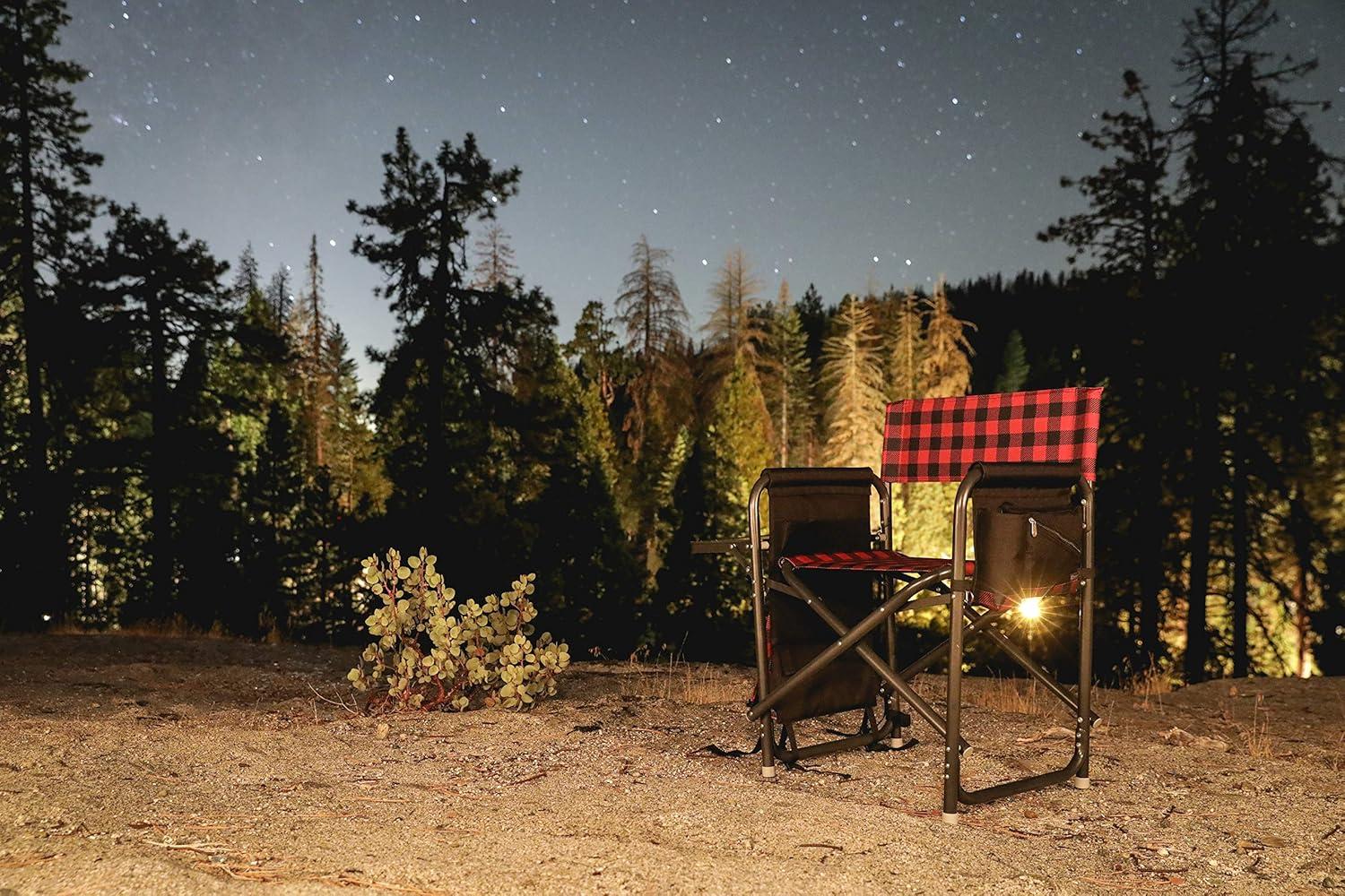 Red & Black Buffalo Plaid Aluminum Outdoor Director's Chair with Side Table