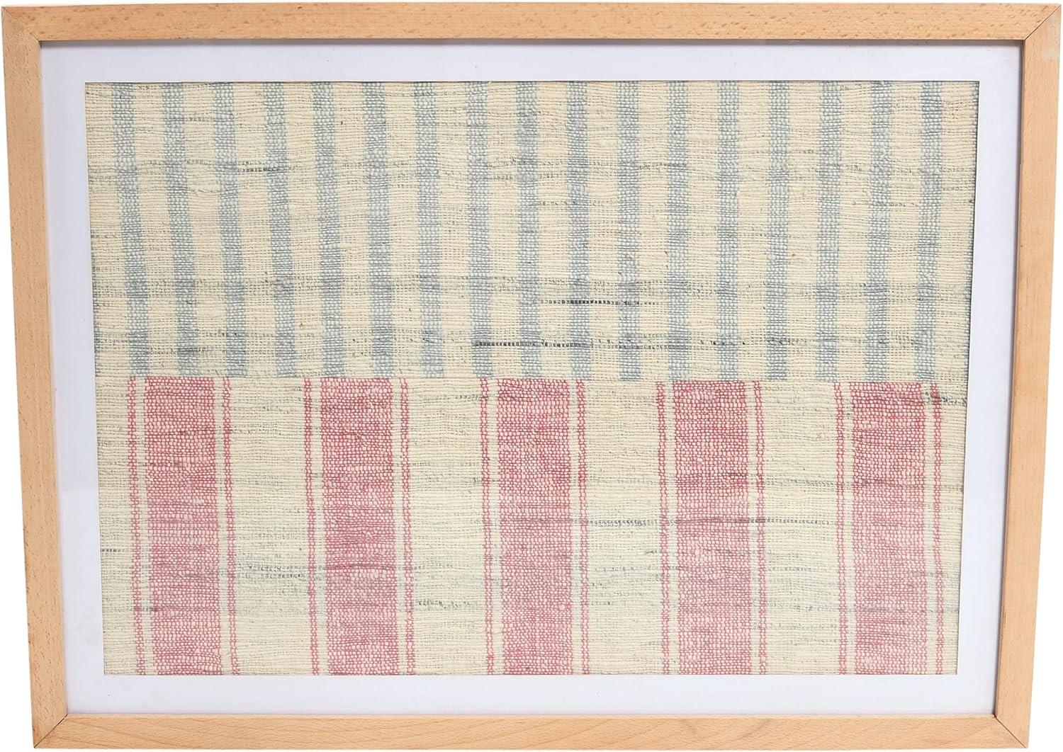 Storied Home Boho Handwoven Cotton Wall Art with Wood Frame and Plastic Cover Faded Red/Natural: Intricate Textile, MDF Composite, Vertical Display