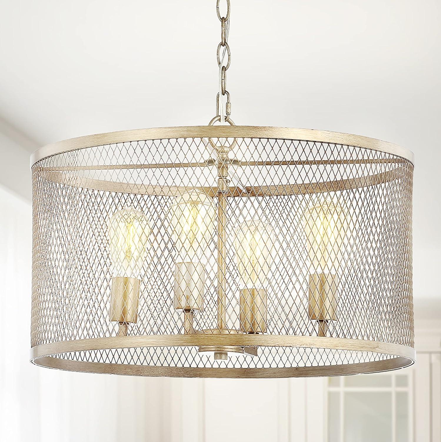 Pen 4-Light 20" Iron Adjustable Industrial Mesh LED Pendant, Gold