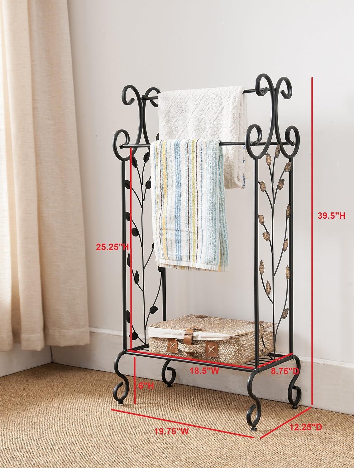 Canterbury Freestanding 3 Tier Bathroom Towel Rack Organizer, Black & Gold Metal