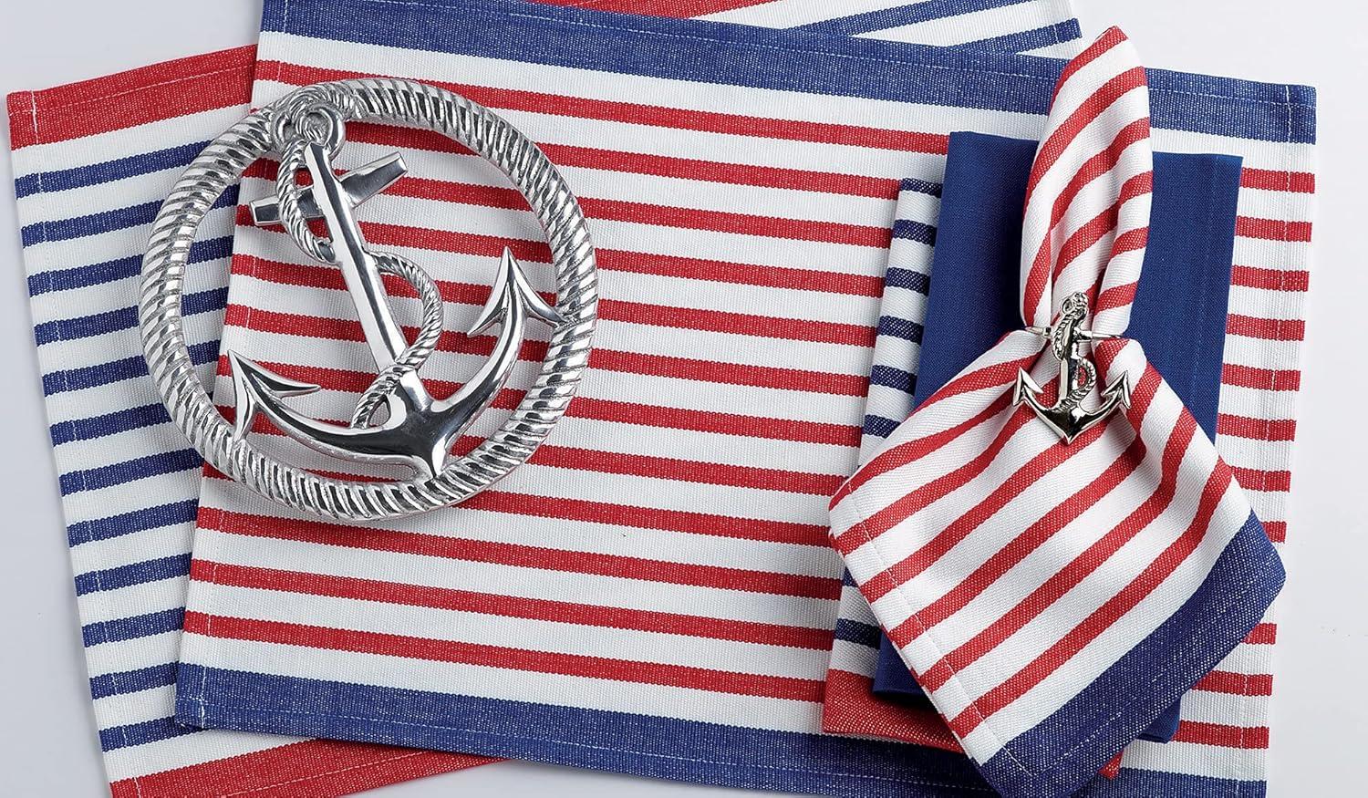 Nautical Stripe Cotton Placemats, Red and Blue, 6 Piece Set