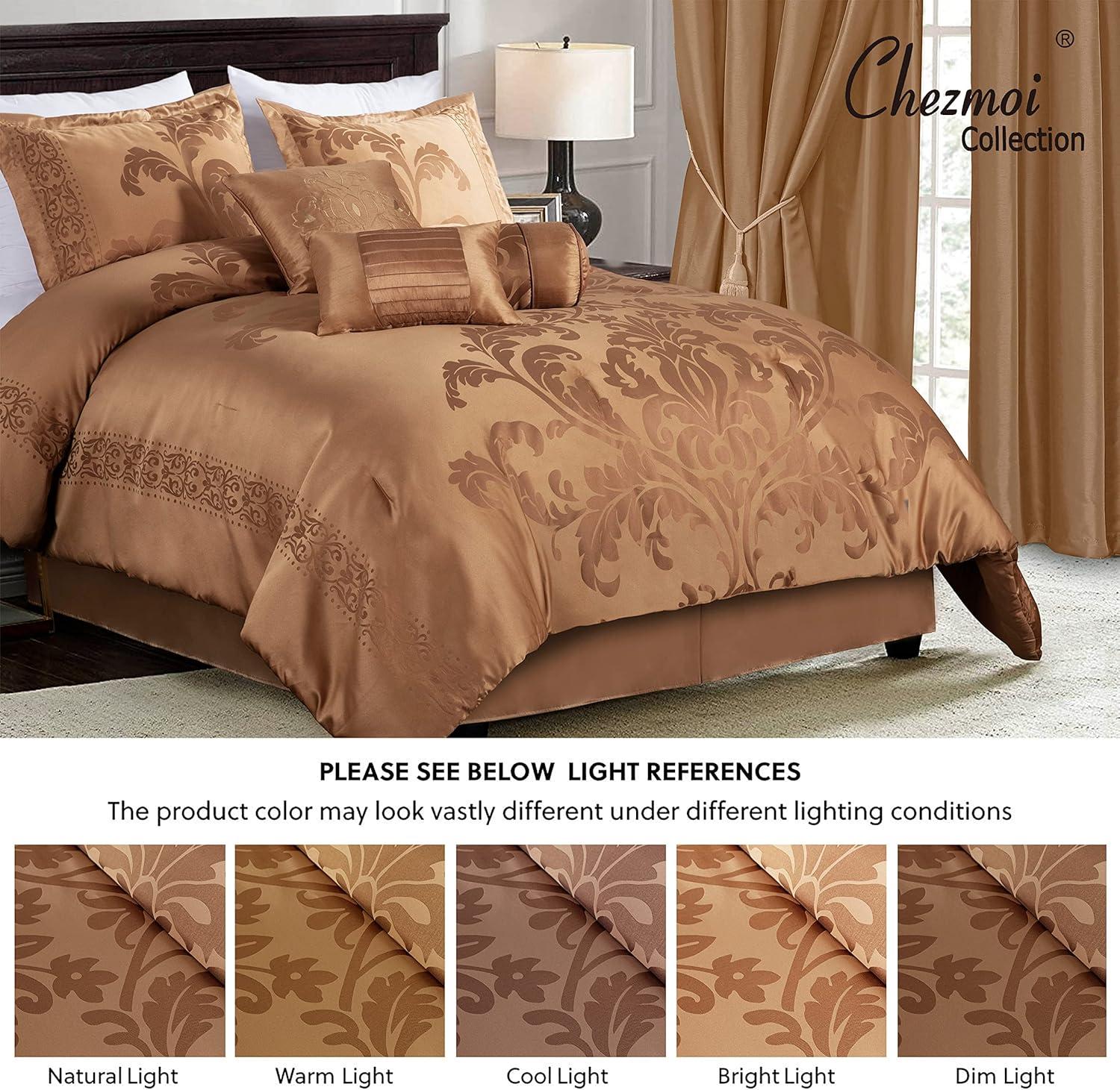 Chezmoi Collection Royale Jacquard Floral 7 Piece Comforter Set