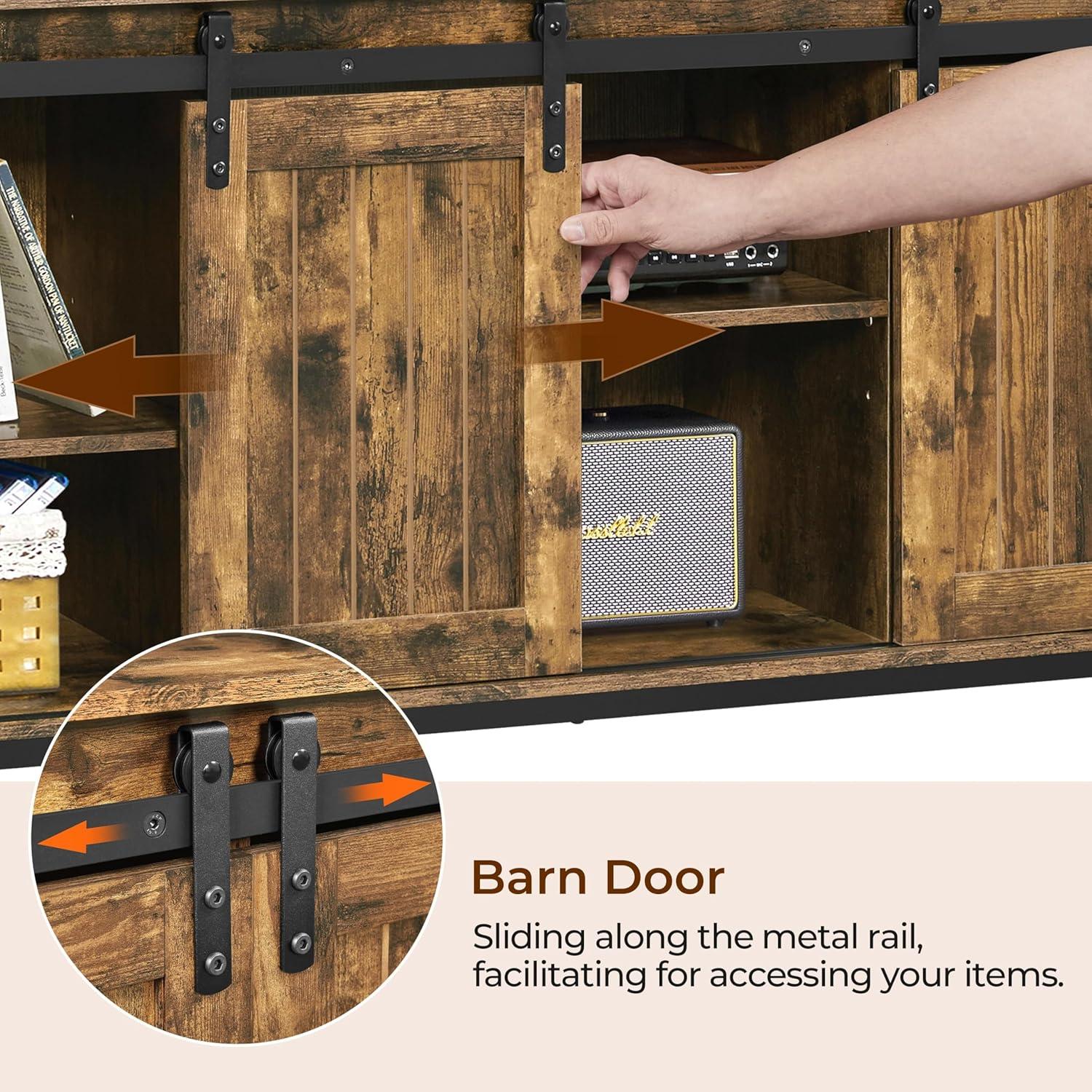 Alden Design Industrial Wooden Television Stand with Sliding Barn Doors for TVs up to 65in, Rustic Brown