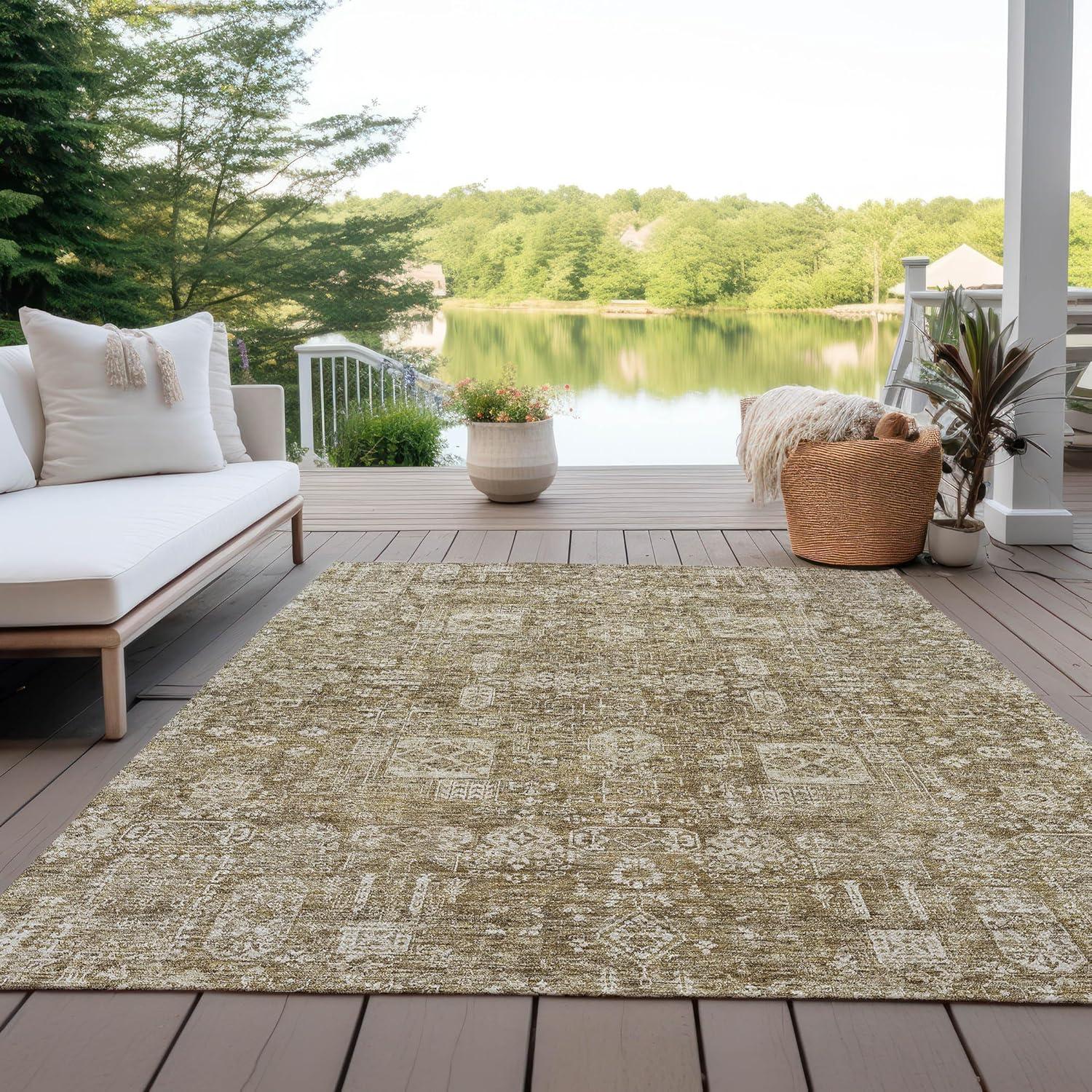 Brown Synthetic Flat Woven Washable Rectangular Rug 3' x 5'