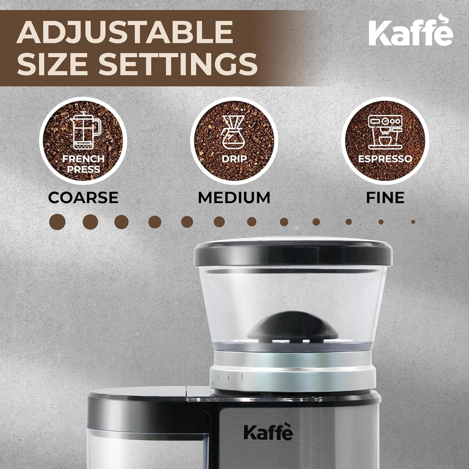 Kaffe Stainless Steel Electric Burr Coffee Grinder with Adjustable Coarseness