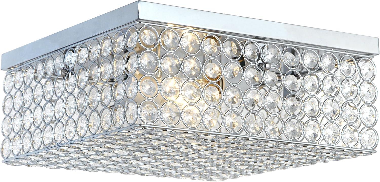 Elegant Designs Elipse Crystal 12" Modern Metal 2 Light Squared Ceiling Flush Mount Fixture, Chrome