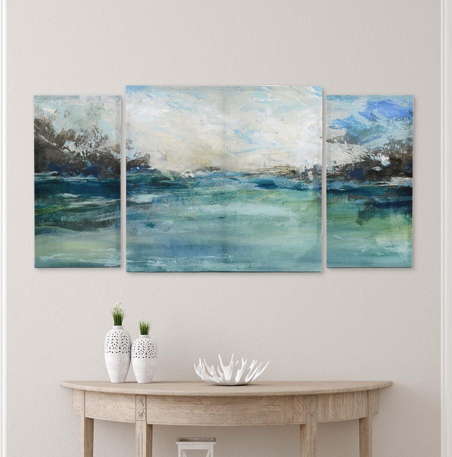 Wild Sea Blue and Green Abstract Canvas Wall Art Set