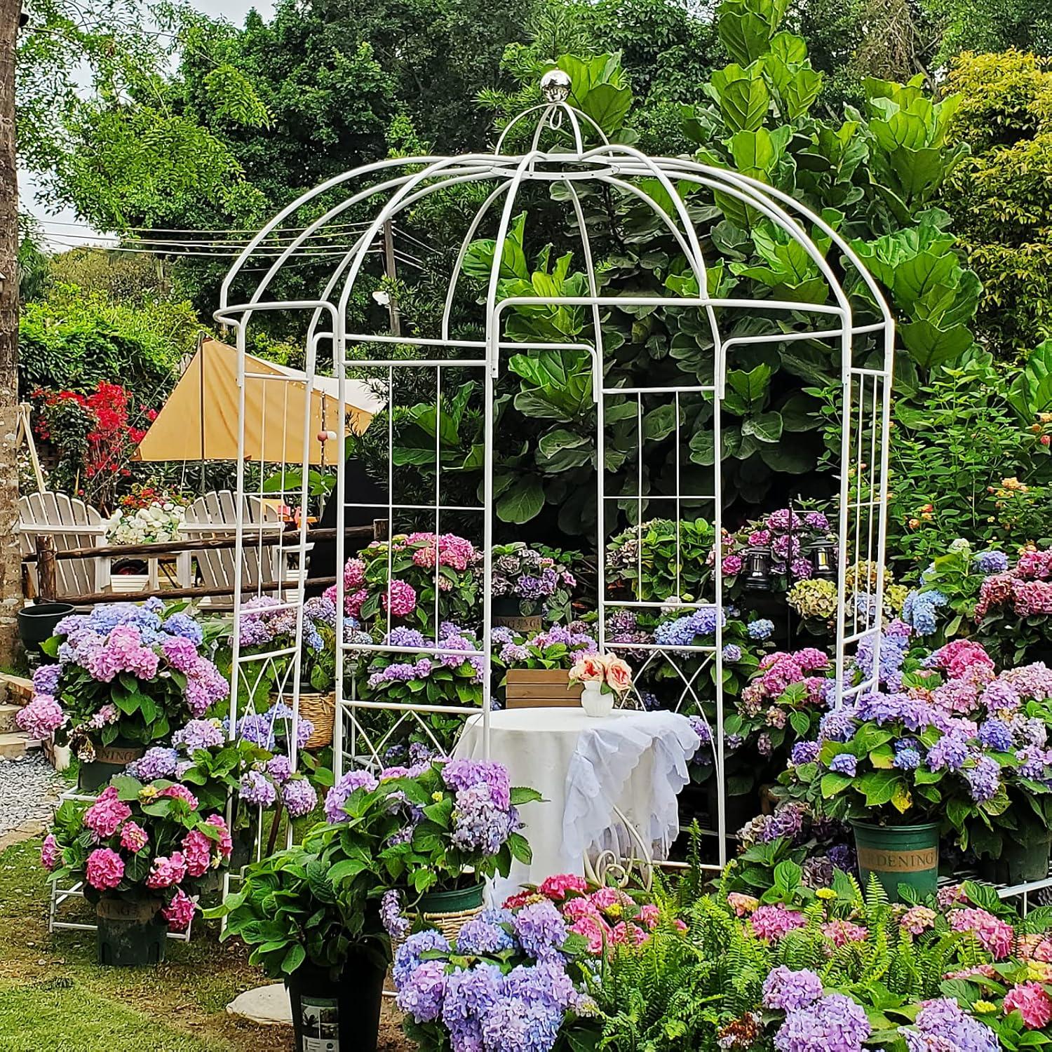 SCENDOR 107' H x82' W White Garden Iron Arch Arbor Gazebo, Ideal for Climbing Plants Outdoor, Wedding Arches Ceremony, 32LB