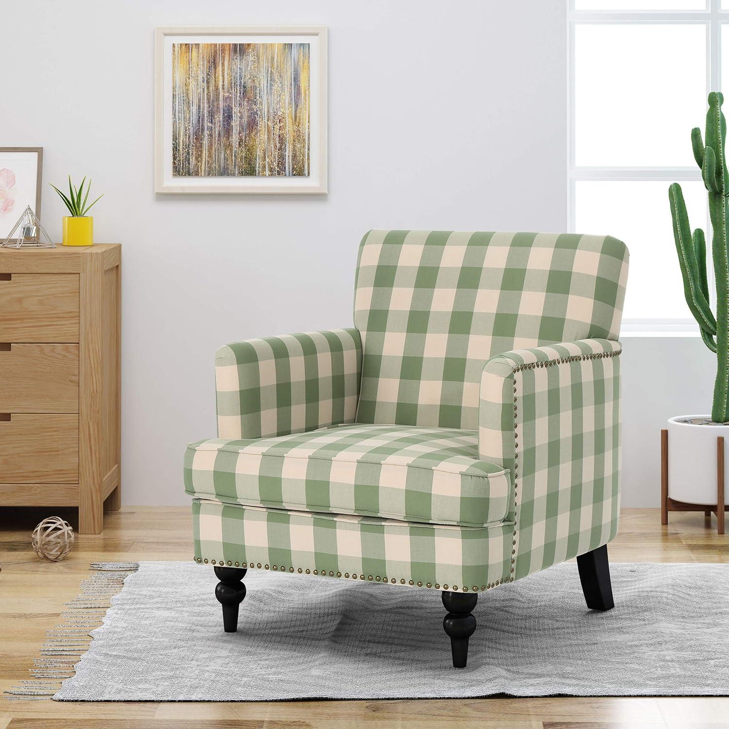 Christopher Knight Home Harrison Tufted Club Chair Green Checkerboard: Studded, Polyester Upholstery, Hardwood Frame
