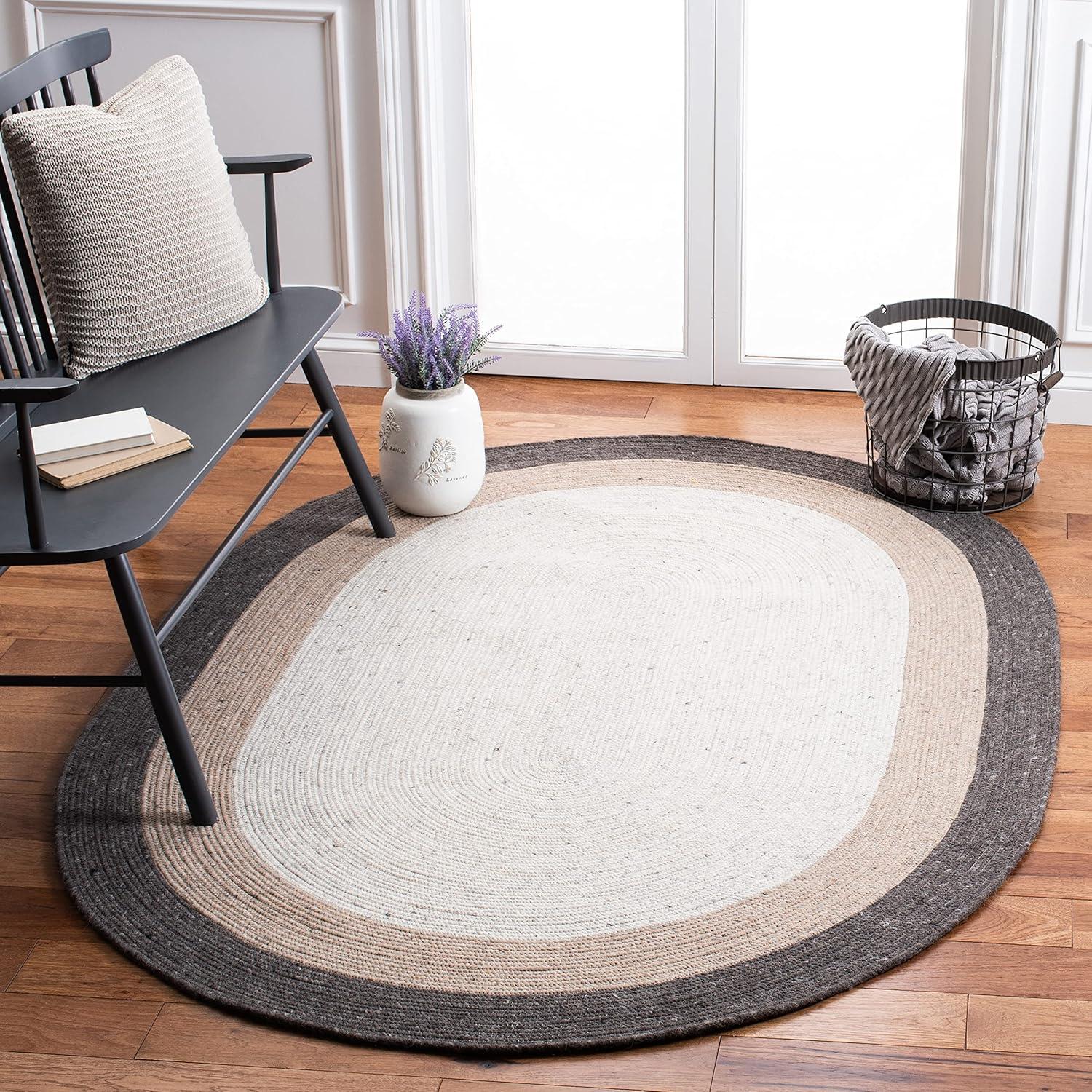 Braided BRD903 Hand Woven Indoor Area Rug - Charcoal/Ivory - 8'x10' Oval - Safavieh