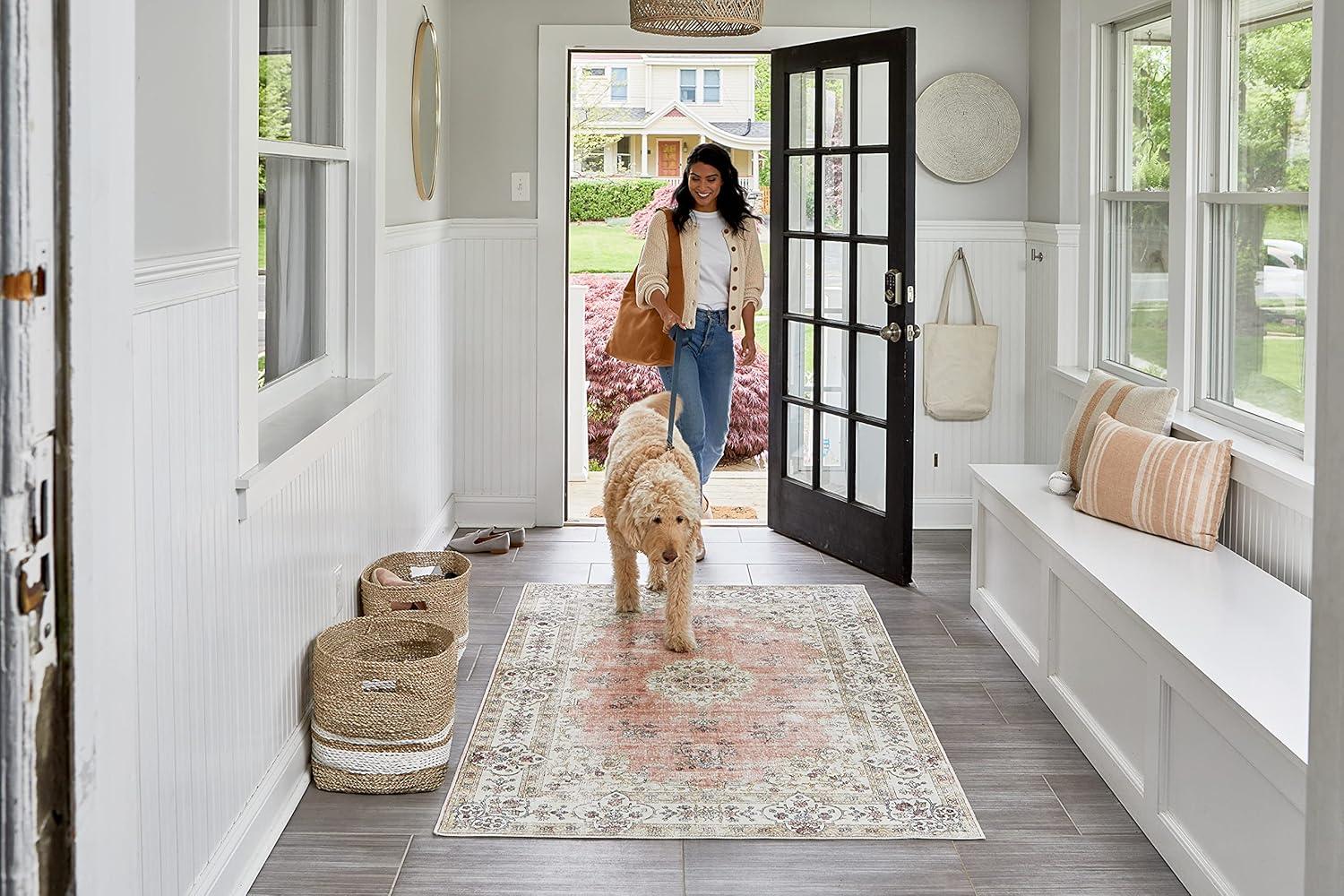 Nuloom Ren Vintage Floral Pet Friendly Machine Washable Area Rug, 2' x 3', Peach