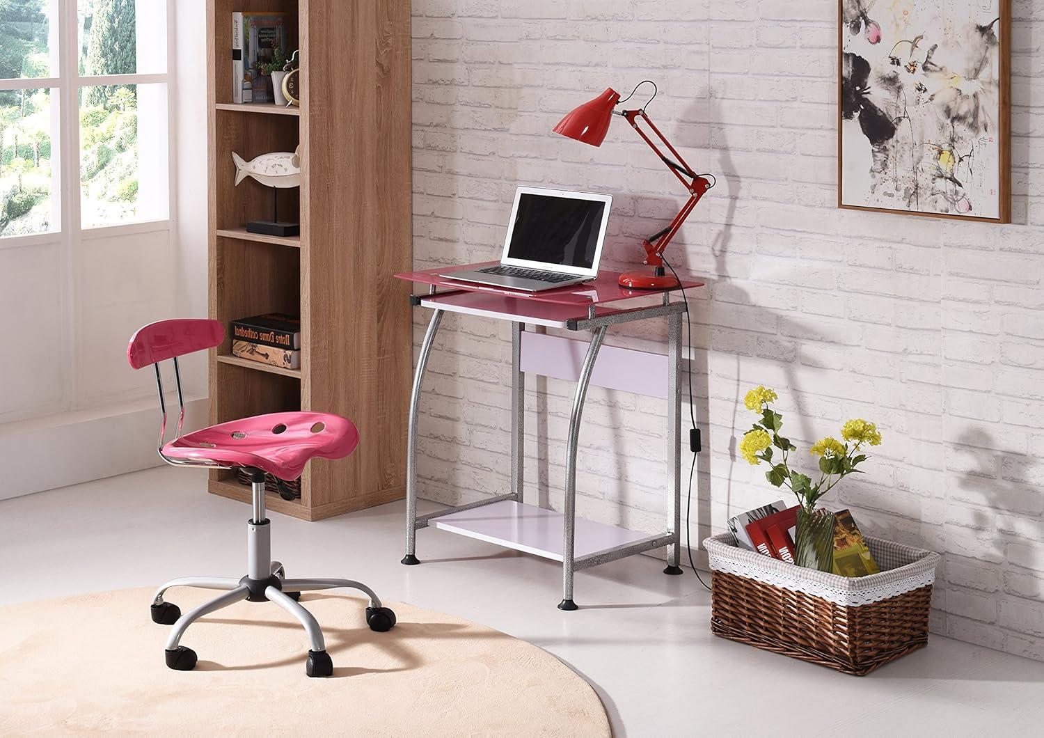 Pink Glass Laptop Desk with Keyboard Tray