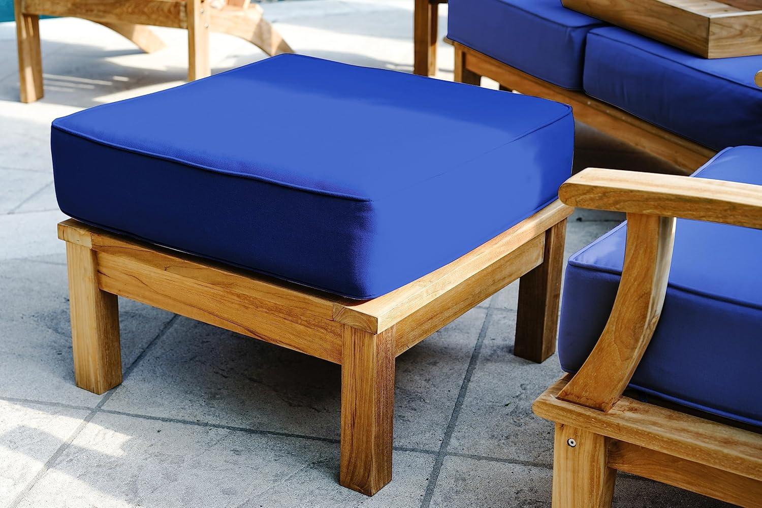 Navy Teak Outdoor Patio Ottoman with Cushion