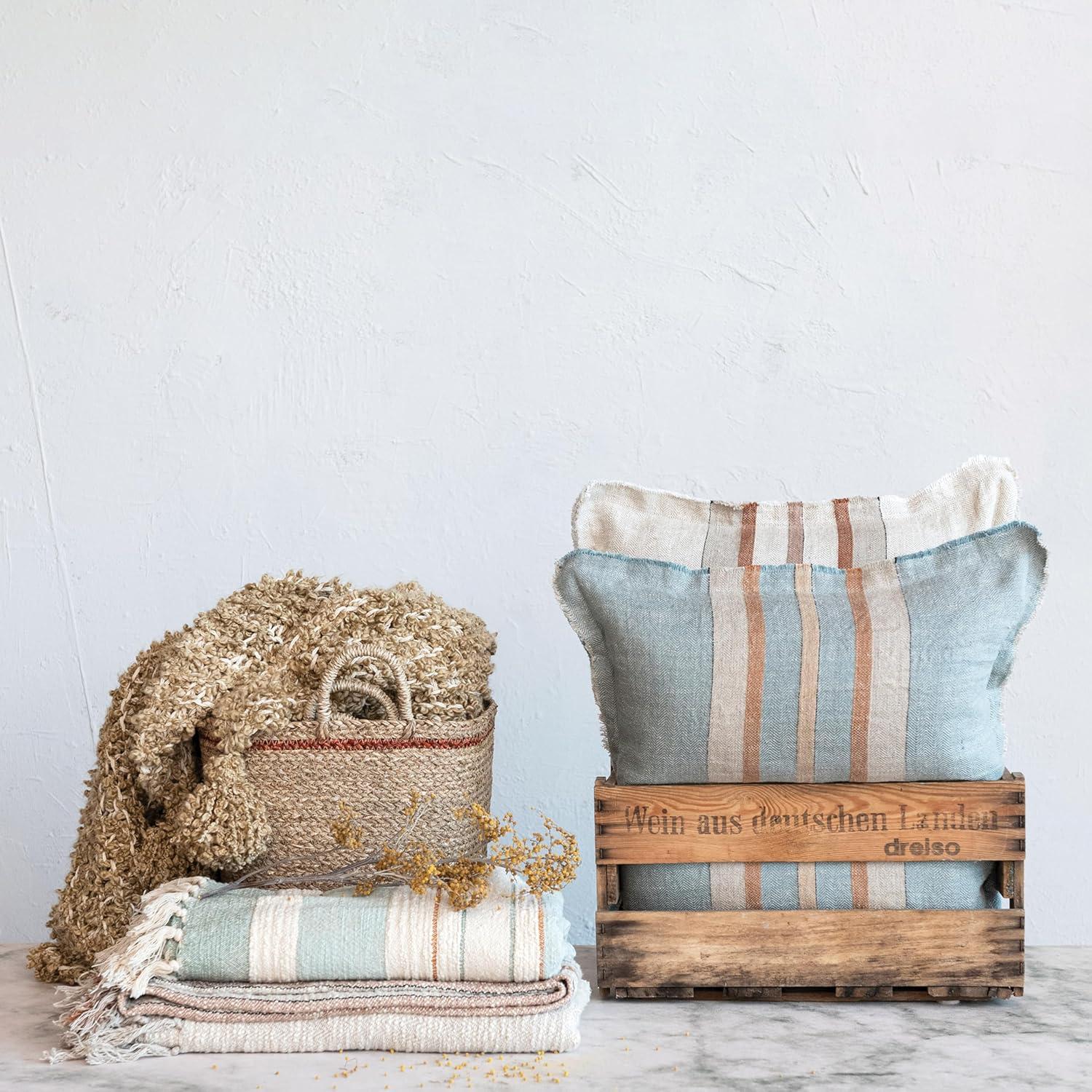 Multicolor Striped Linen and Cotton Table Runner with Fringe