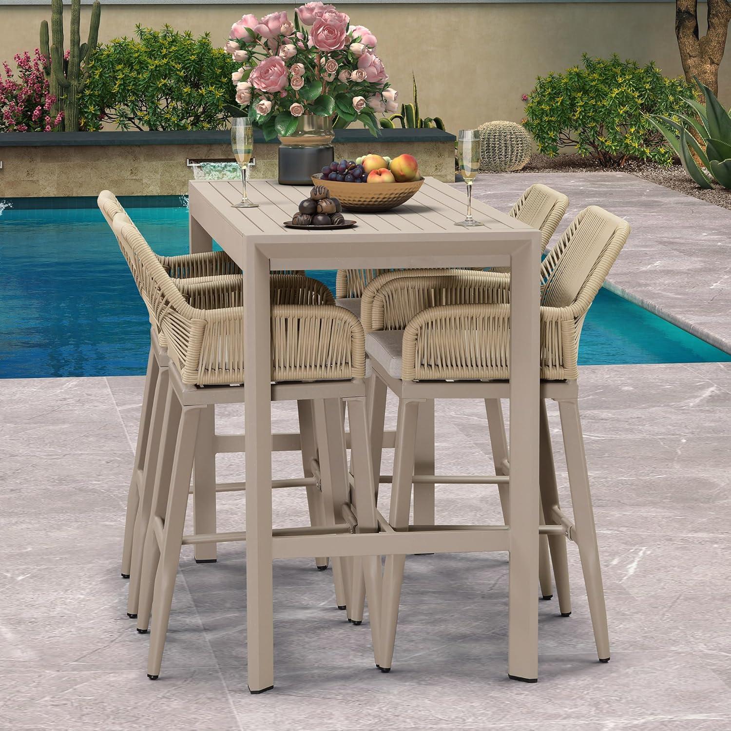 PURPLE LEAF Outdoor Wicker 29" Bar Stools Set of 2, Boho Patio Bar Height Chair with Cushion and Back for Outdoor and Indoor, Garden, Patio, Smoke Grey