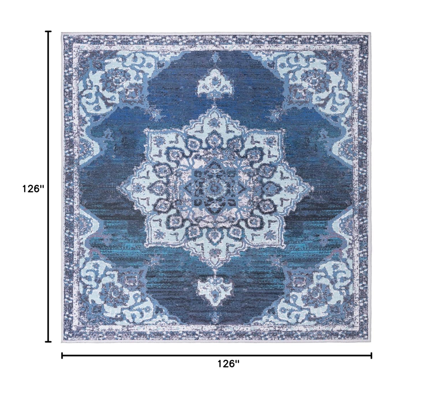 Rugs.com Francesca Collection Washable Rug – 10 Ft Square Navy Blue Flatweave Rug Perfect For Living Rooms, Kitchens, Entryways