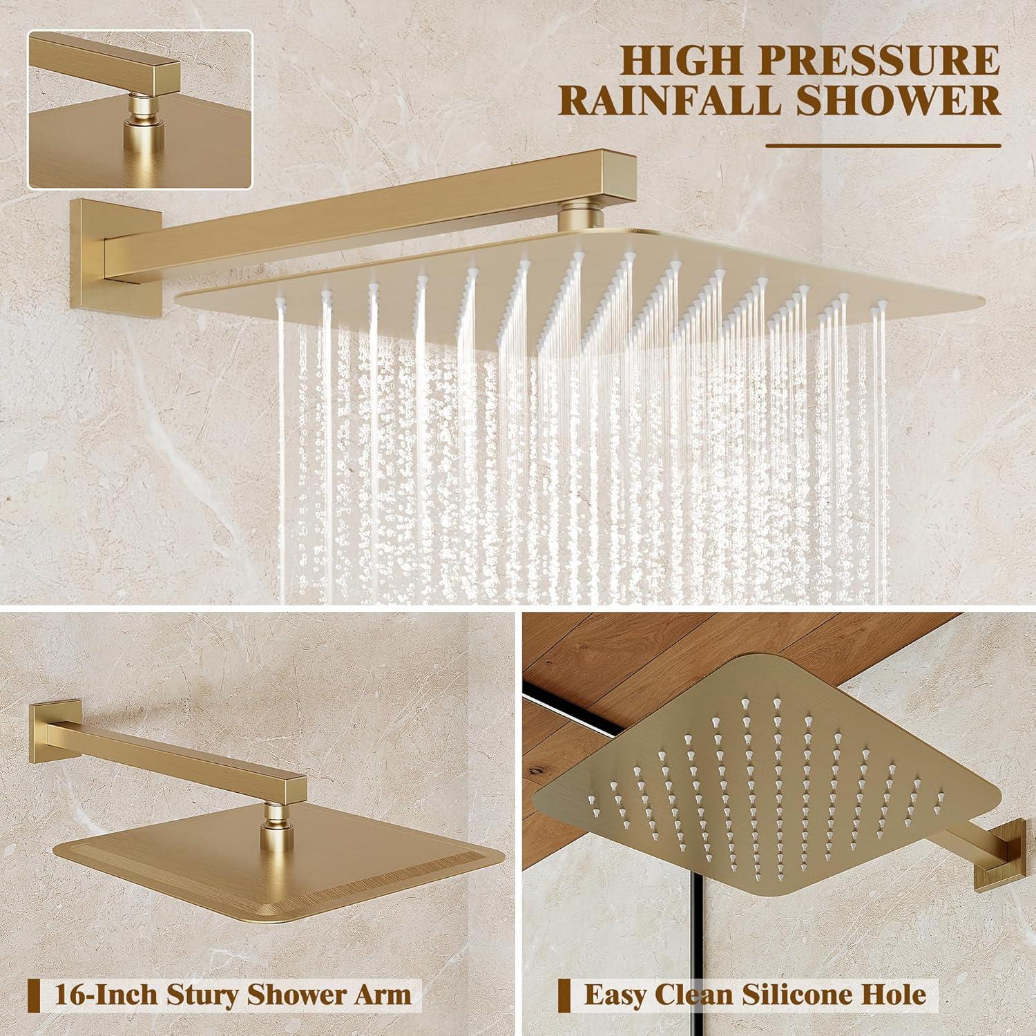 Brushed Gold 10-Inch Rainfall Shower System with Handheld Spray