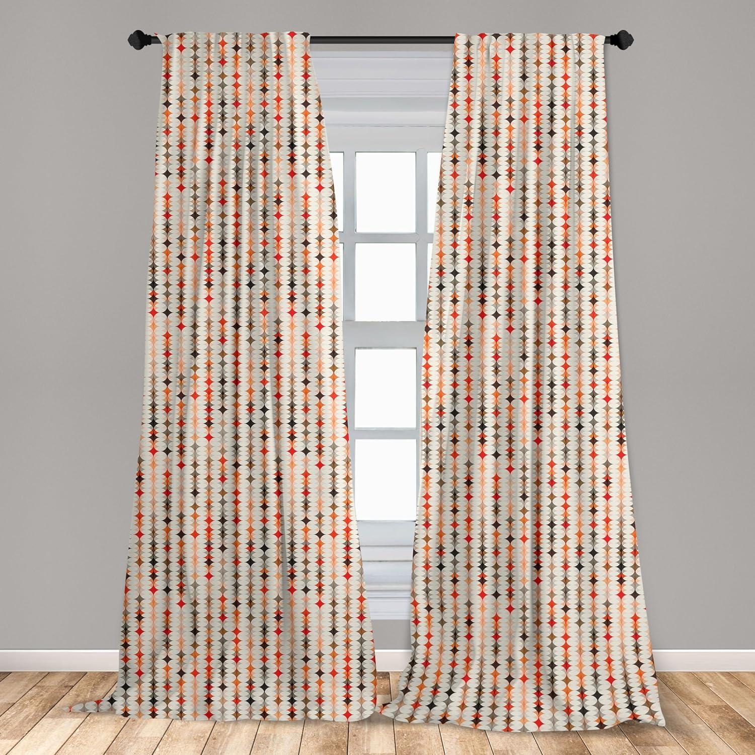 Ambesonne Geometric Curtains, Vintage Oval Pattern, Pair of 28"x84", Orange Peach Red