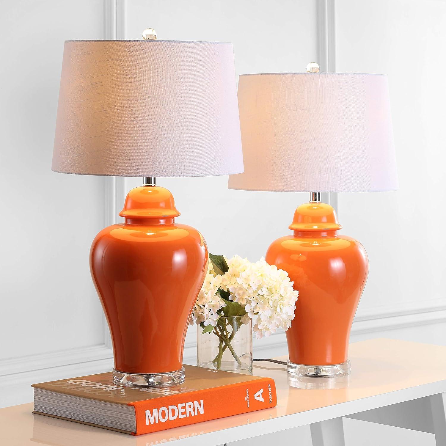 JONATHAN Y JYL4020B-SET2 Set of 2 Table Lamps Winnie 27" Ceramic Urn LED Table Lamp Contemporary Bedside Desk Nightstand Lamp for Bedroom Living Room Office College Bookcase, Orange