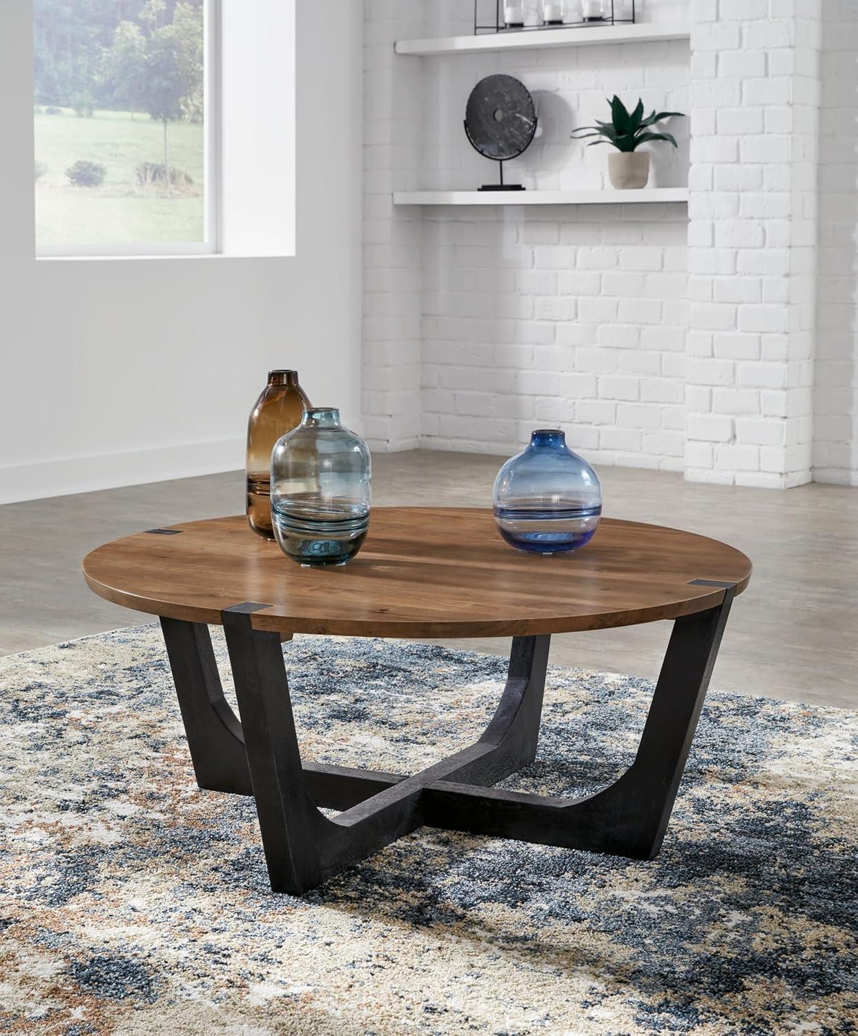 Round Black and Brown Mango Wood Coffee Table