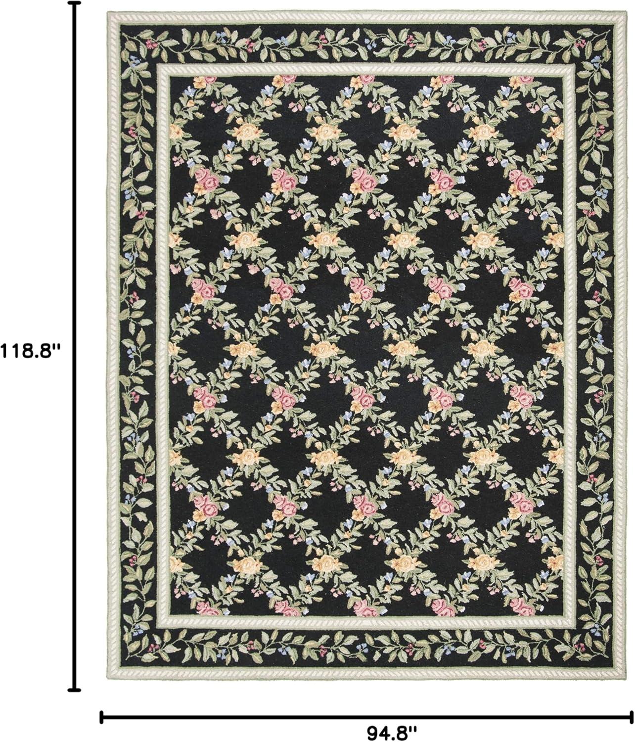 Handmade Black Floral Wool Rectangular 8' x 10' Rug