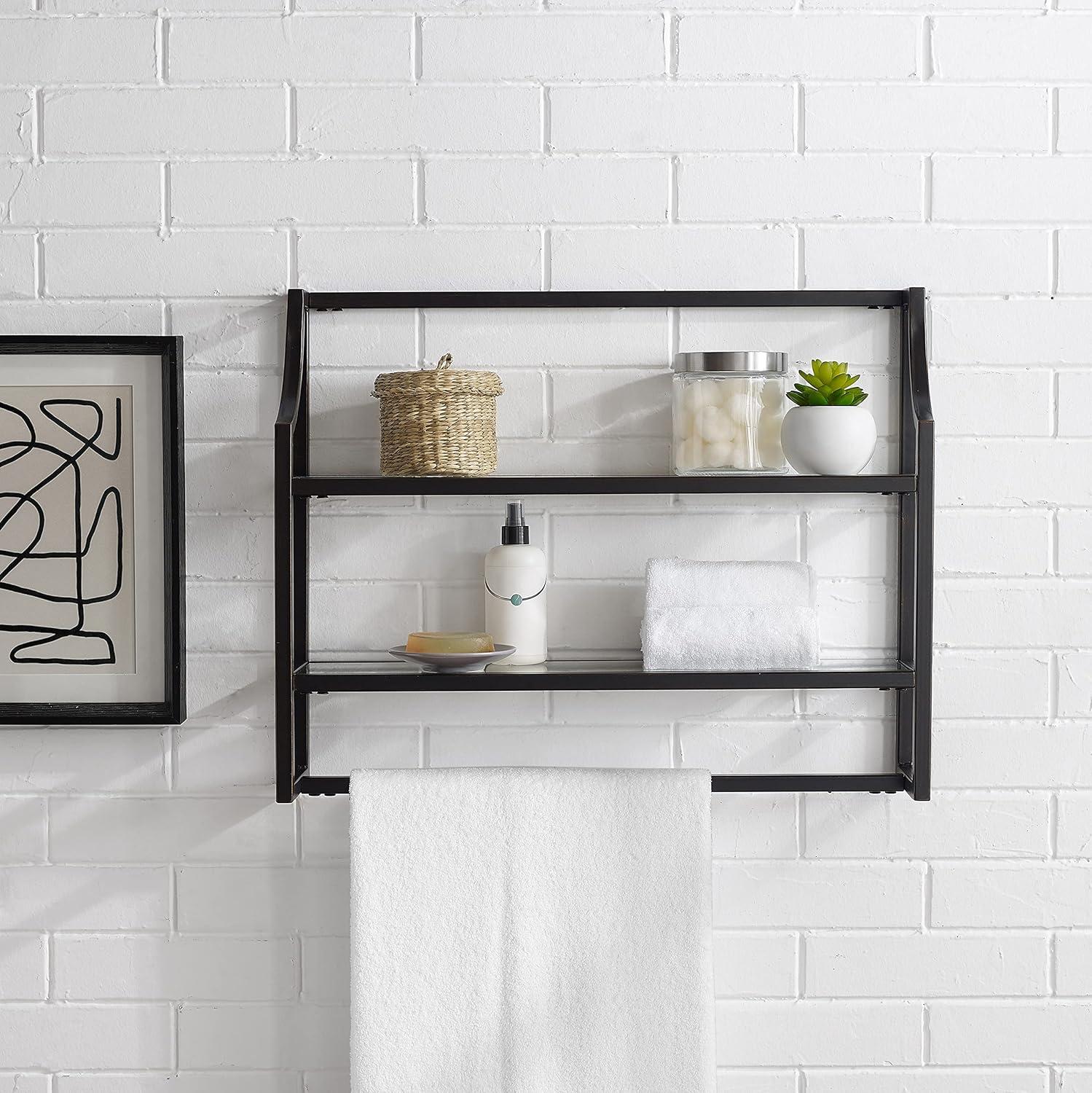 Crosley Furniture Aimee 2 Shelf Glass Metal Wall Shelf in Oil Rubbed Bronze