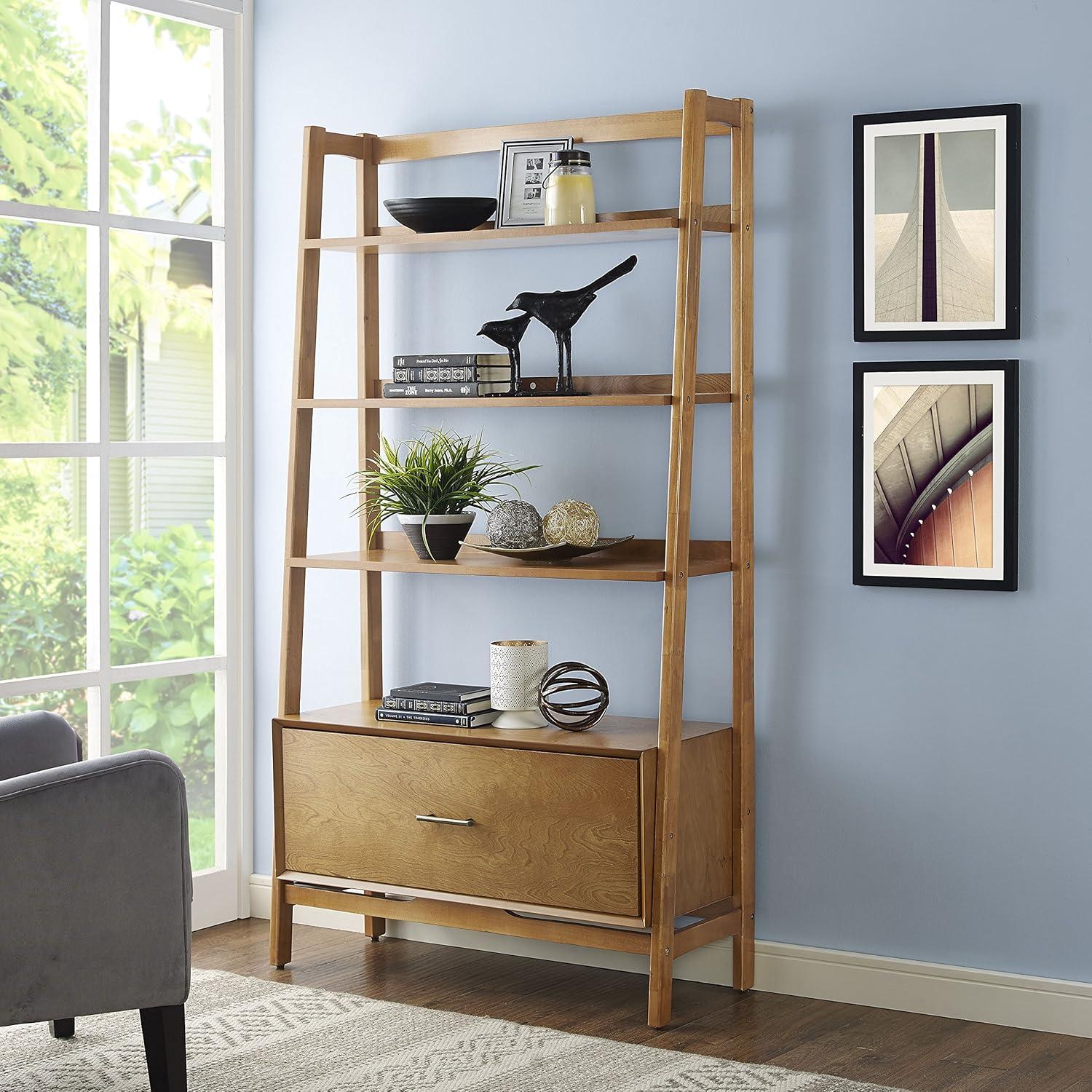 Acorn Wood Ladder Bookcase with Full Extension Drawer