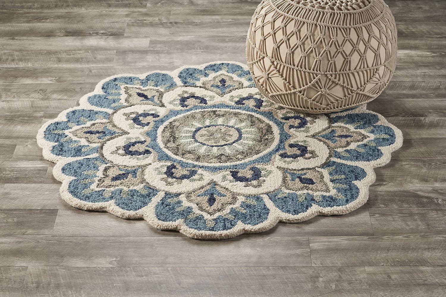 Ox Bay Dazzle Floral Medallion Teal 6 ft. Tufted Round Rug