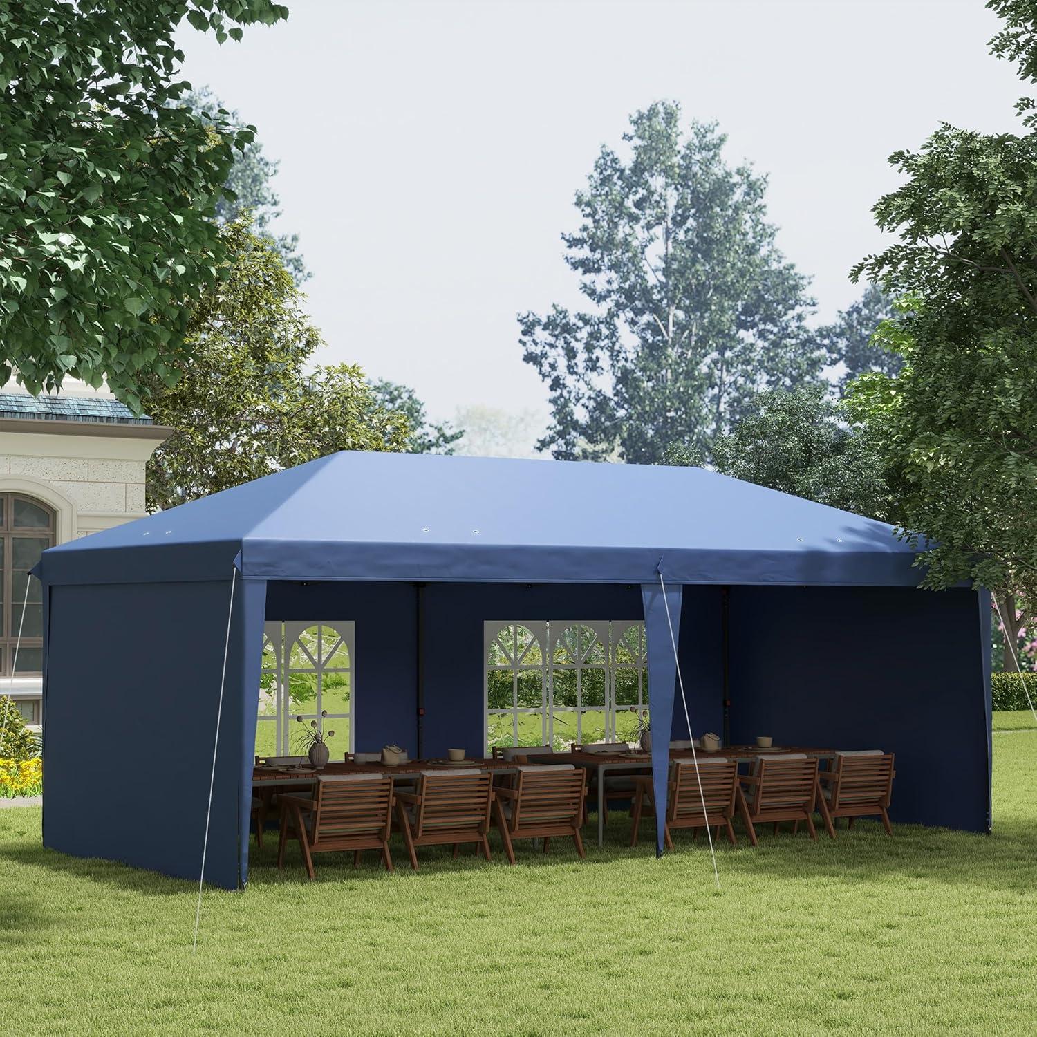 Outsunny 10' x 20' Heavy Duty Pop Up Canopy Party Tent with 4 Removable Sidewalls, Outdoor Cabana Gazebo with Carry Bag, Weather Protection, White